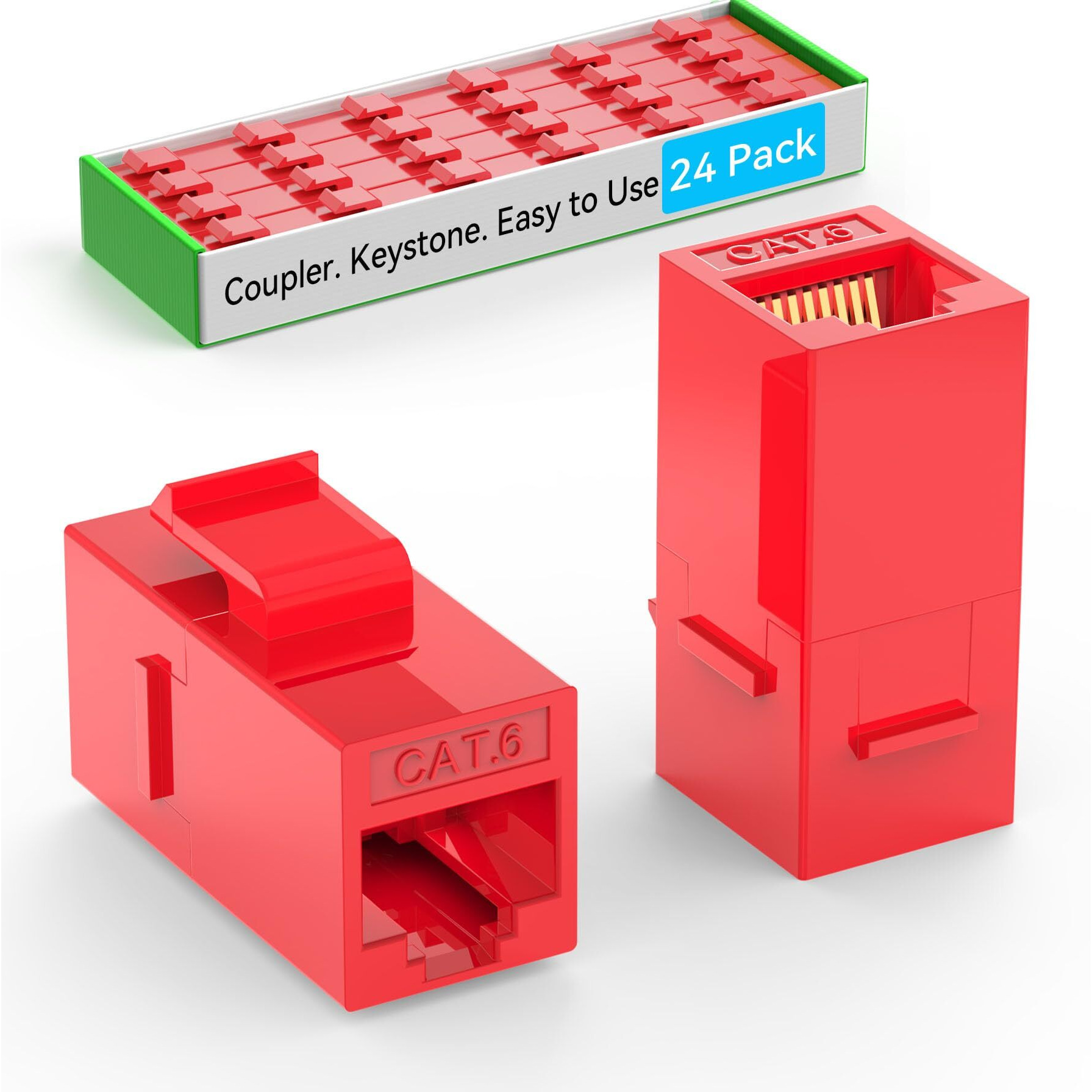 Sokqovt Cat6 Rj45 Keystone Coupler (24 Pack)  Cat6 Keystone Jack Female To Female  Cat 6 Inline Keystone Jacks For Wall Plate & Patch Panel  Rj45 Ethernet Coupler Red