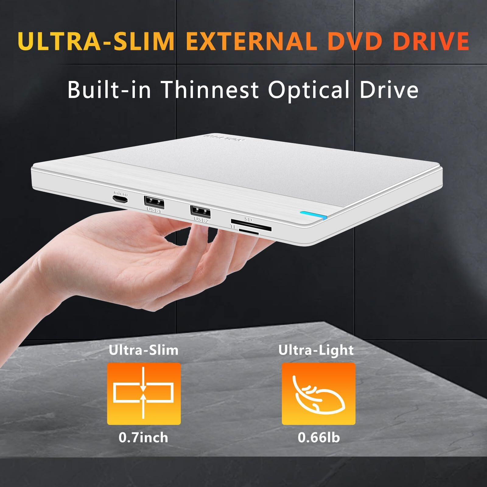 Nolyth External Cd Drive For Mac  Usb Dvd Drive External Superdrive For Apple  Portable Dvd Player Cd Burner With Sd Tf 2 Usb Slots  Slim Optical Disk Reader For Laptop Pc Windows Desktop