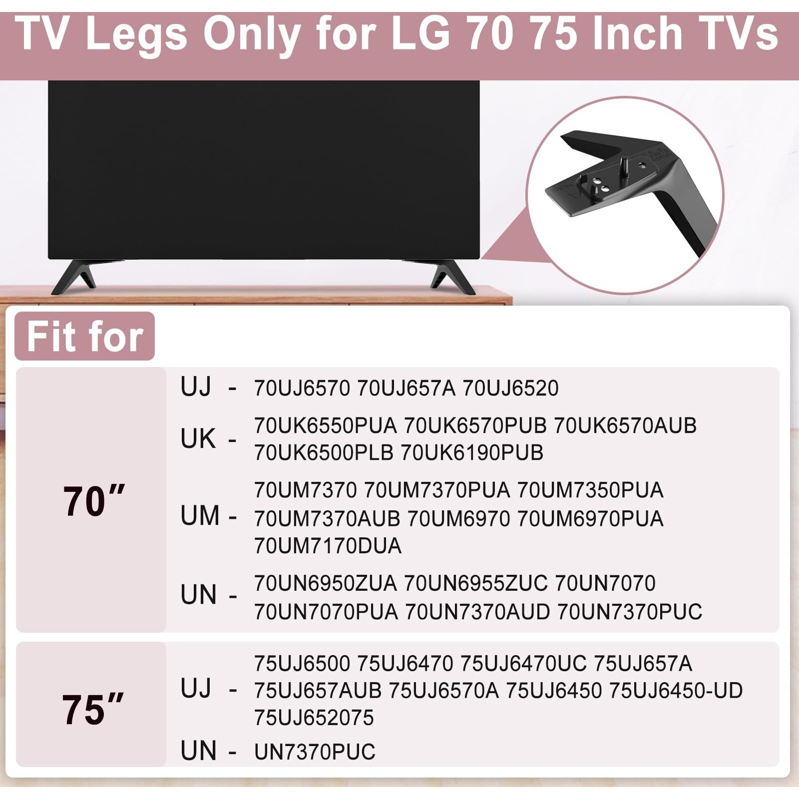 Metal Stand For Lg Tv Legs Replacement  Only For Lg 70"" 75"" Tv Models We List  For 70Uj6570 70Uj657A 70Uj6520 70Uk6570 70Um7370 70Un6950 70Un7070 75Uj6500 75Uj6470 75Uj6520 75Un7370Puc With Screws