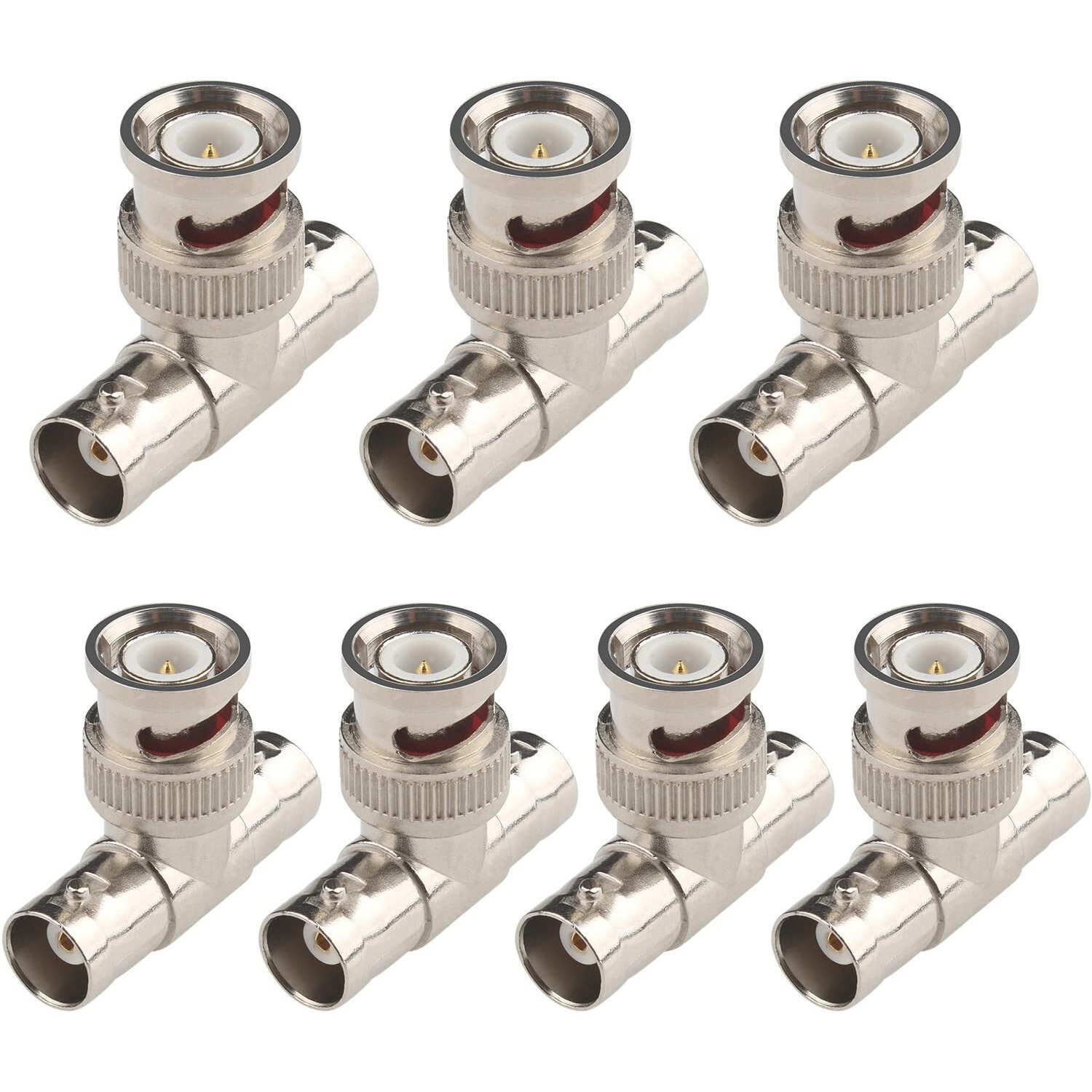 Fanbalunke Bnc Splitter Adapter 7 Pcs Bnc Male To 2 Female Coax Connector Bnc Triple Tee T Adapter Bnc 3 Way T Type Plug For Coaxial Cable Cctv Survelliance Camera