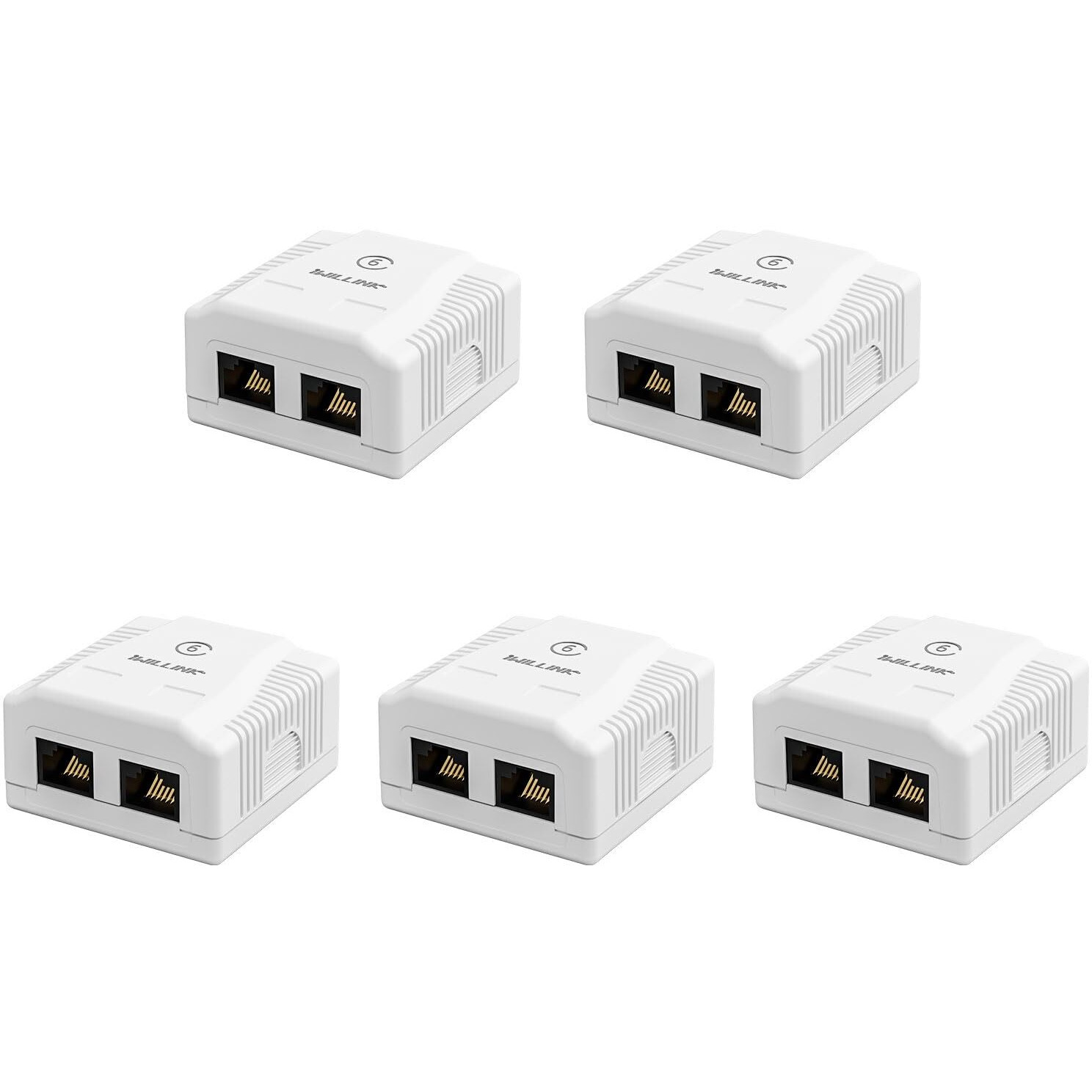 Iwillink Cat6 Ethernet Surface Mount Box  2-Port Rj45 Keystone Jack Surface Mount Box  5-Pack  White