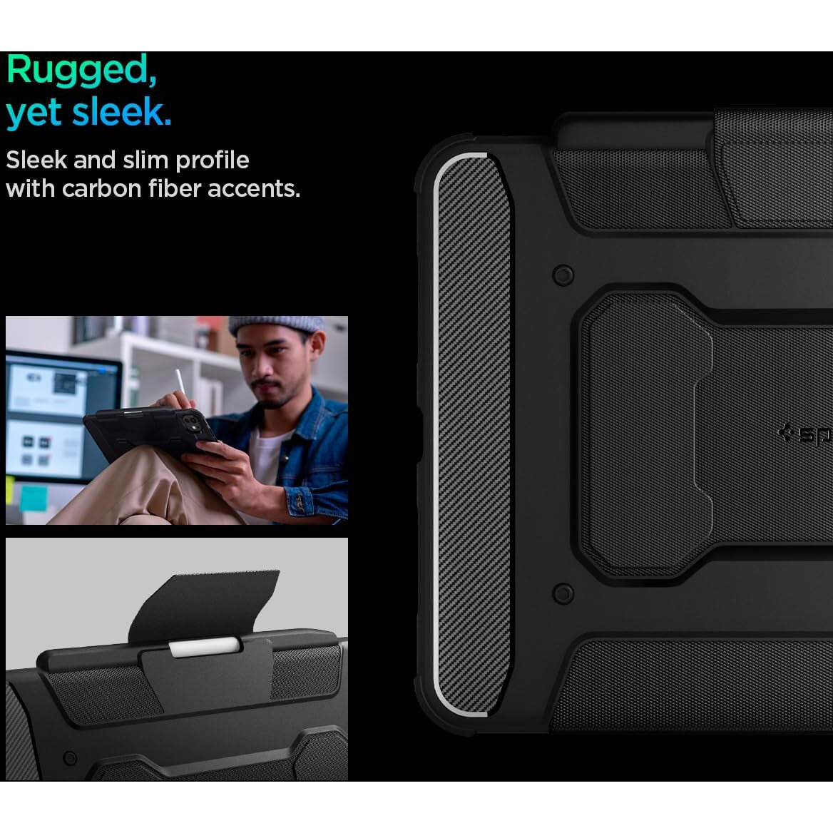 Spigen Rugged Armor Pro Designed For Ipad Pro 11 Inch Case M4 (2024) With Pencil Holder - Black