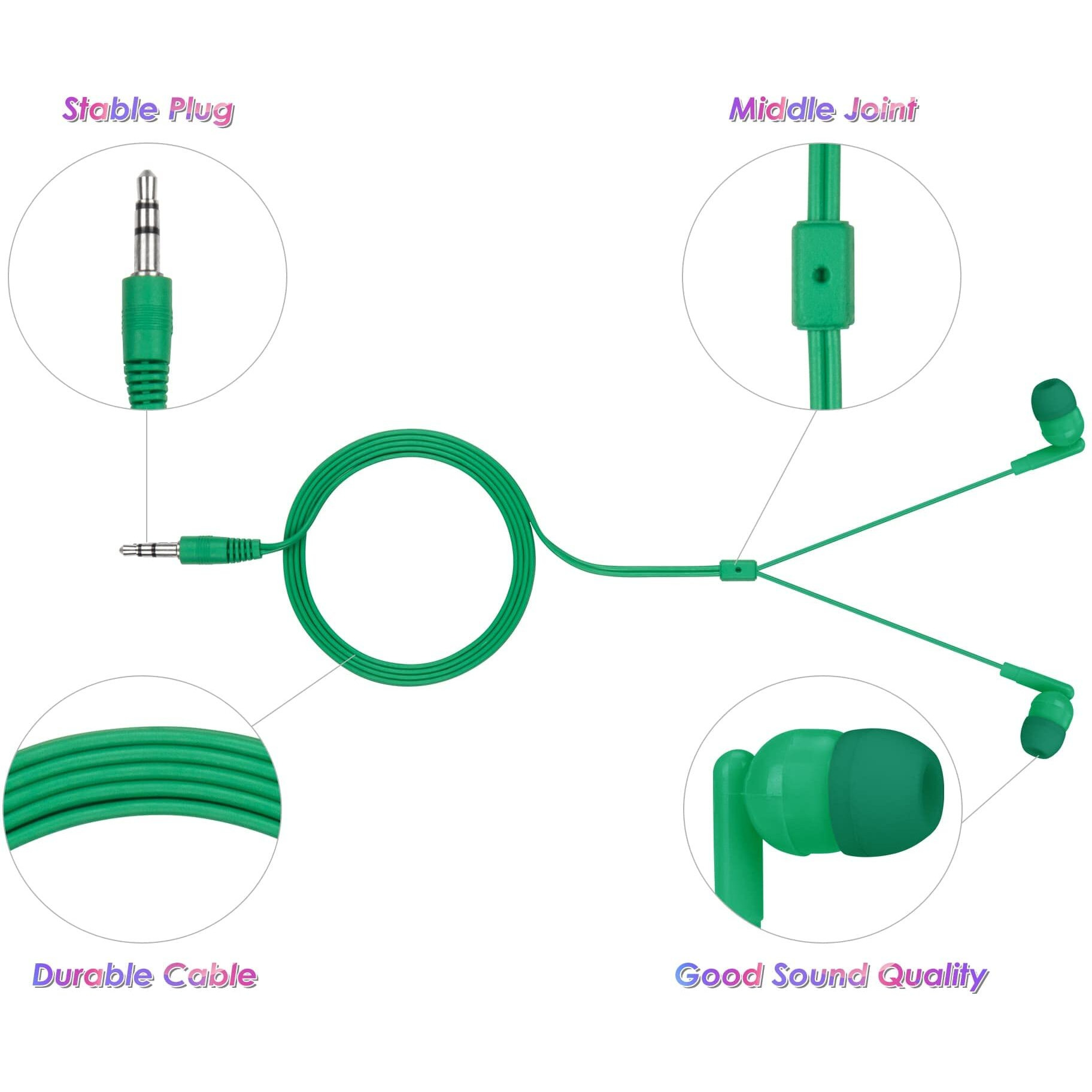 Qidaizuoen 7 Pack Kids Earbuds For School Girls Boys Ear Buds Student Wired Headphones For Classrooms Multiple Colors Good Sound Quality Individually Wrapped In 7 Colors