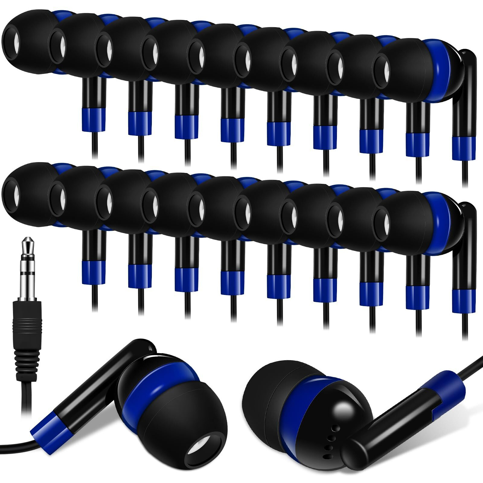 Kanayu 100 Pack Wired Earbuds Bulk Earbuds For Classroom Ear Headphones Wired Basic Student Earbuds No Microphone With 3.5Mm Jack For Kids Class Laptop School Library  Individually Bagged (Dark Blue)