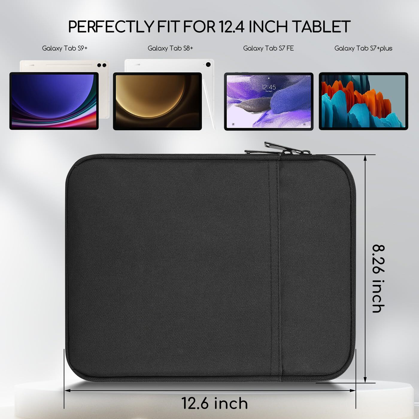 12.4 Inch Tablet Sleeve Case Bag For 2023 Galaxy Tab S9+ Plus 12.4""/Galaxy Tab S9 Fe+ Galaxy Tab S8+/Galaxy Tab S7 Fe/Galaxy Tab S7+/Galaxy S7+ Plus Protective Carrying Sleeve(Black)