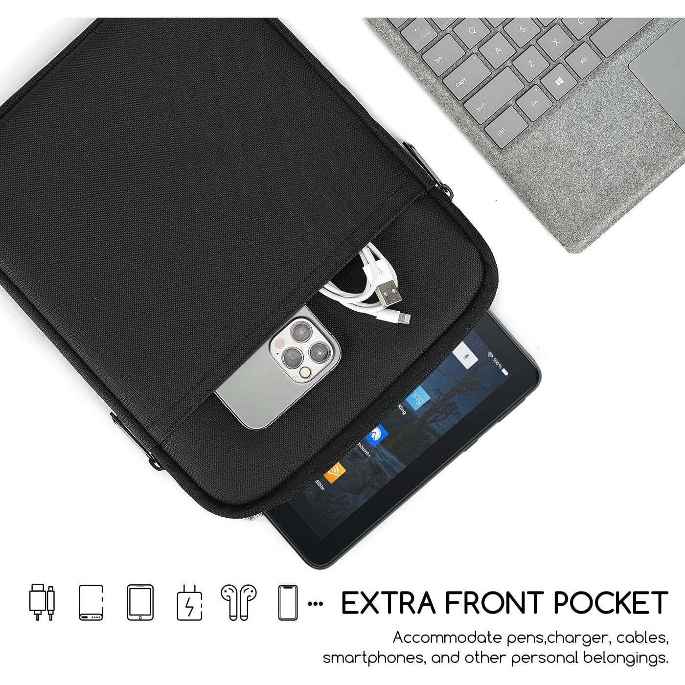 12.4 Inch Tablet Sleeve Case Bag For 2023 Galaxy Tab S9+ Plus 12.4""/Galaxy Tab S9 Fe+ Galaxy Tab S8+/Galaxy Tab S7 Fe/Galaxy Tab S7+/Galaxy S7+ Plus Protective Carrying Sleeve(Black)