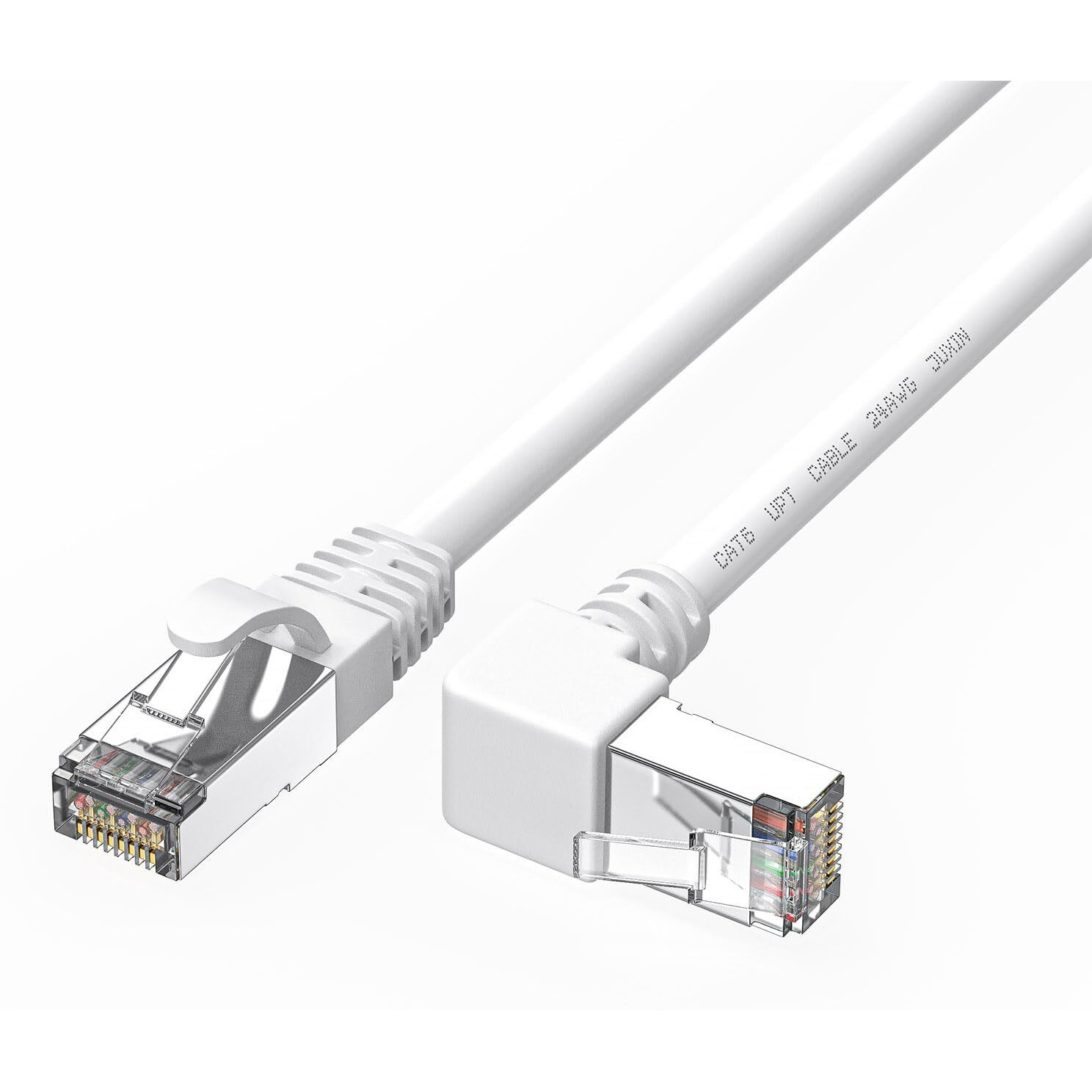 Juxinice Cat6 Ethernet Calbe 90 Degree Rightangle Downward White Ethernet Cable Right Angle Rj45 Cat 6 Ethernet Patch Cable High Speed Network Patch Cable -30Feet