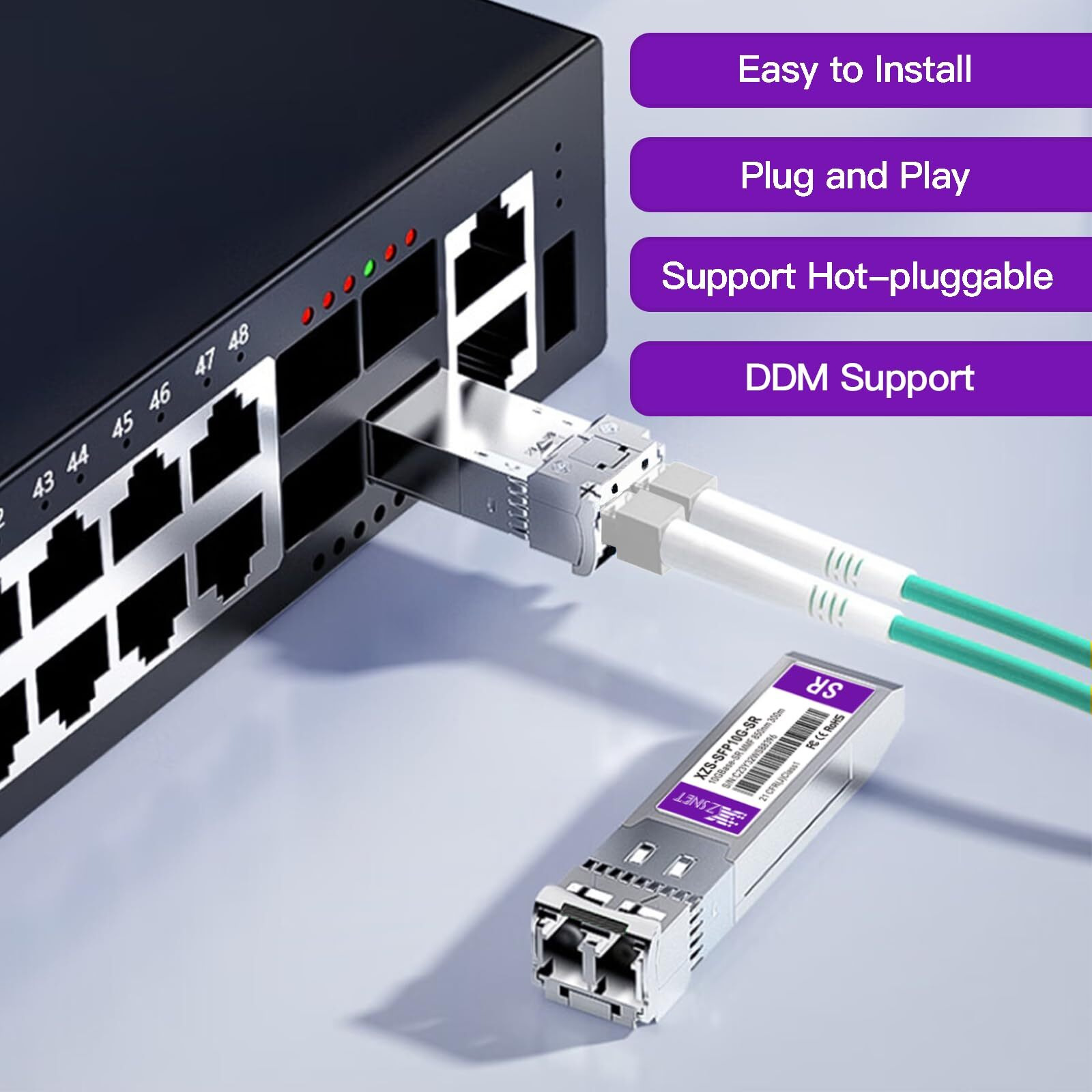 Xzsnet 10Gbase-Sr Sfp+ Transceiver  10G Sfp+ To Lc Multimode Fiber Module Compatible With Cisco Sfp-10G-Sr  Ubiquiti Unifi Uf-Mm-10G  Mikrotik S+85Dlc03D  Meraki  Netgear  D-Link And More  2 Pack