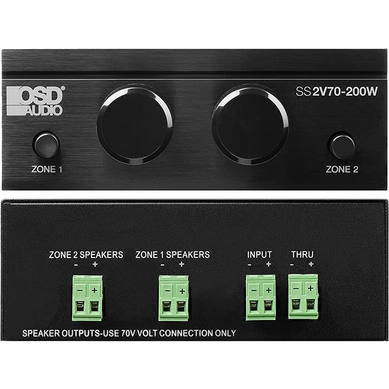Osd 70V 2-Zone Speaker Selector W/Volume Control  Direct Pass Through  Daisy Chain (200W)