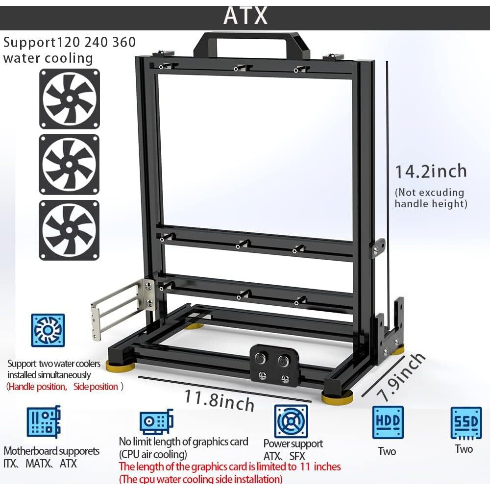 Pc Creative Assembly Frame Test Bench Open Air Frame Case  Diy Computer Motherboard Case Rack  Itx Atx Matx/Eatx Open Aluminum Frame Chassis (Atx)