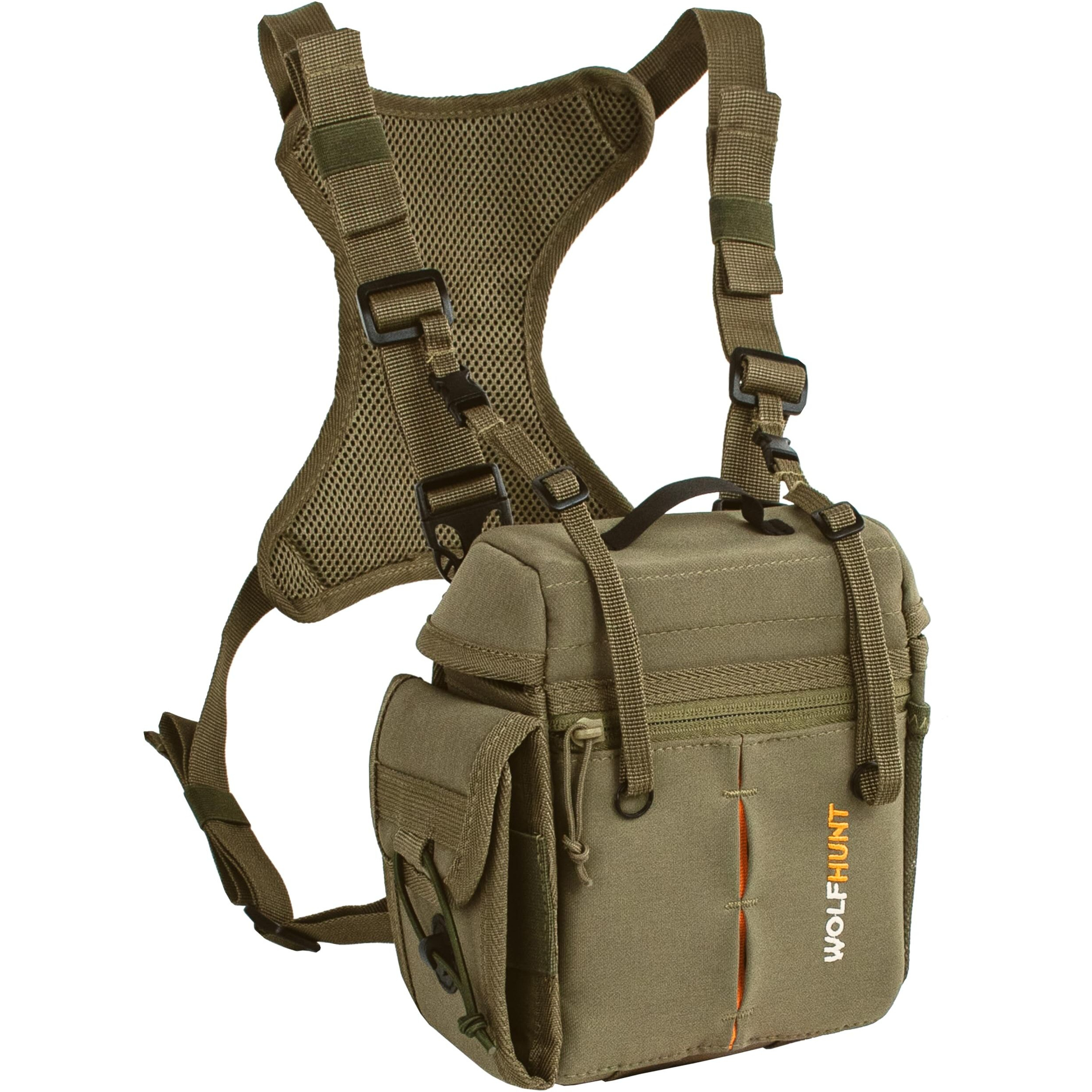 Wolfhunt Binocular Harness Chest Pack Magnetic Closure  Bino Case With Detachable Rangefinder Pouch  Camouflage Bino Bag With Adjustable Strap For Hunting  Field Observation
