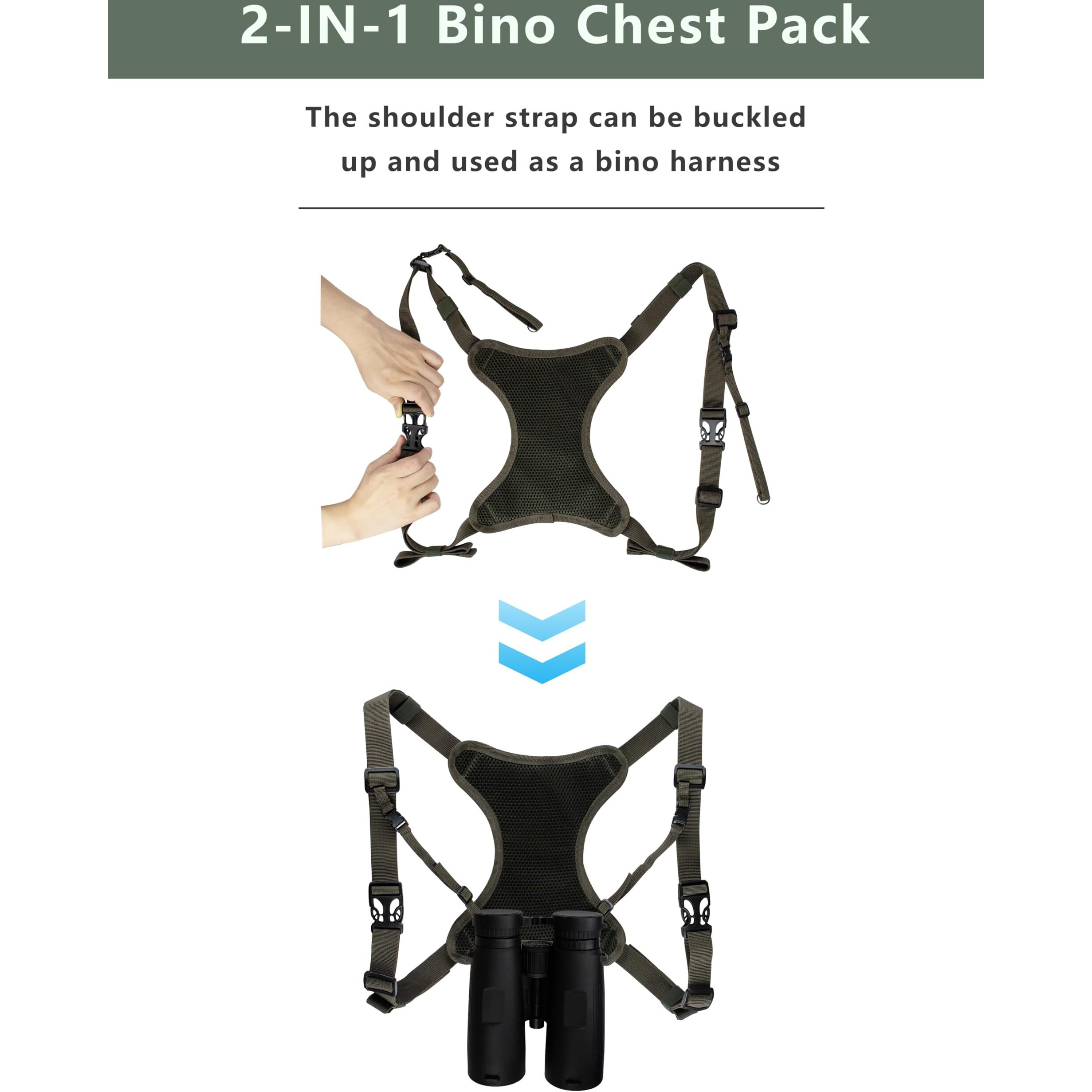 Wolfhunt Binocular Harness Chest Pack Magnetic Closure  Bino Case With Detachable Rangefinder Pouch  Camouflage Bino Bag With Adjustable Strap For Hunting  Field Observation