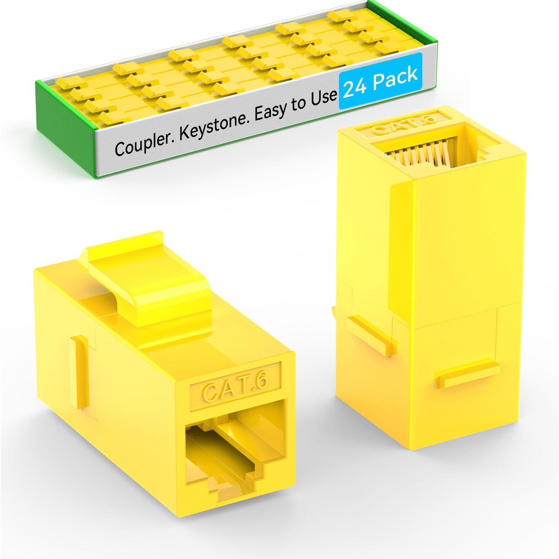 Sokqovt Cat6 Rj45 Keystone Coupler (24 Pack)  Cat6 Keystone Jack Female To Female  Cat 6 Inline Keystone Jacks For Wall Plate & Patch Panel  Rj45 Ethernet Coupler Yellow