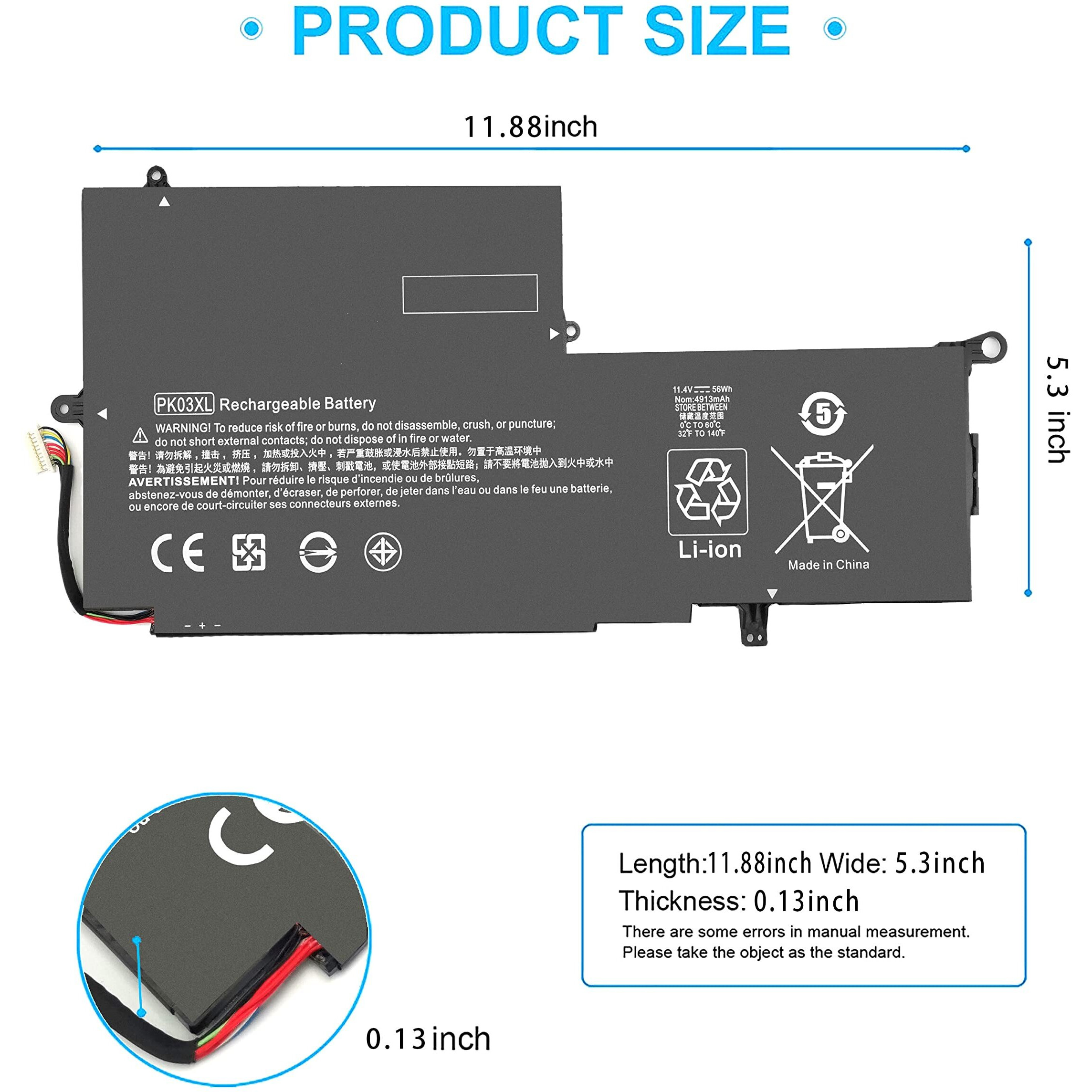 Pk03Xl 789116-005 Battery For Hp Spectre X360 13-4101Dx 13-4102Dx 13-4103Dx 13-4105Dx 13-4100Dx 13-4110Dx 13-4001Dx 13-4002Dx 13-4005Dx 13-4116Dx 13-4197Dx 13-4125Nr 13-4195Nr 13-Y034Cl 13-Y0Xx