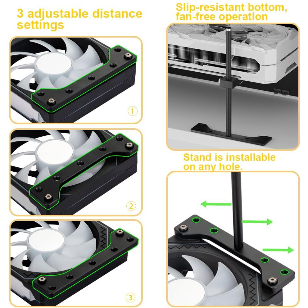 Gpu Support Bracket  Gpu Holder Stand  Adjustable Gpu Sag Bracket Graphics Card Support For 12Cm Fan Mount Cnc Aluminum (0.63-6.3Inch)