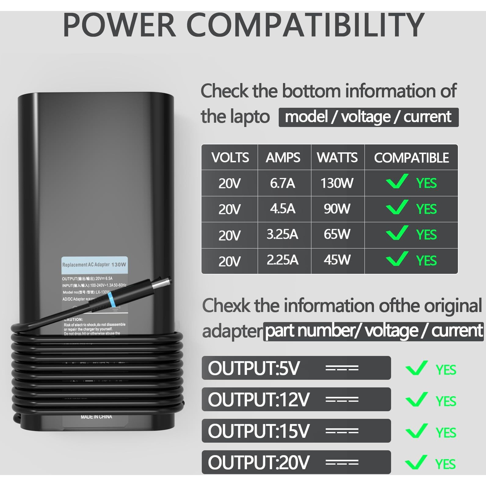 Replacement Dell 130W Ac Adapter For Dell Inspiron 16 Plus 7640 7620 7630 Business Laptop Dell Inspiron 14 16 Plus 7420 7430 7510 Xps 15 17 9730 9640 7590 9530 9550 7590 Power Supply Cord
