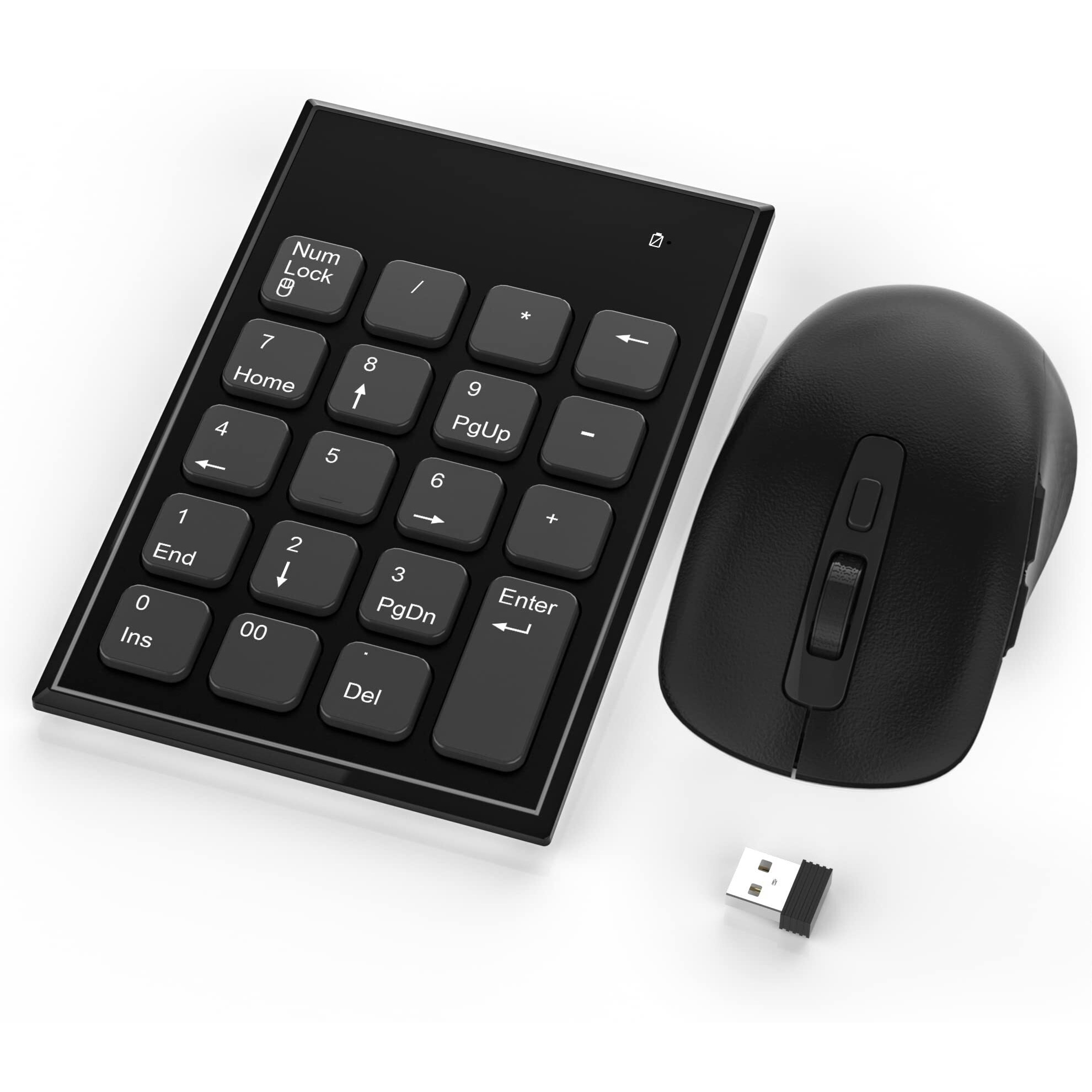 Wireless Number Pad And Mouse Combo 2.4G 19 Keys Usb Wireless Numeric Keypad 3 Adjustable Silent Mouse Speeds Dpi 800/1200/1600 Set For Laptop Notebook Desktop Pc Computer-Use One Usb Receiver