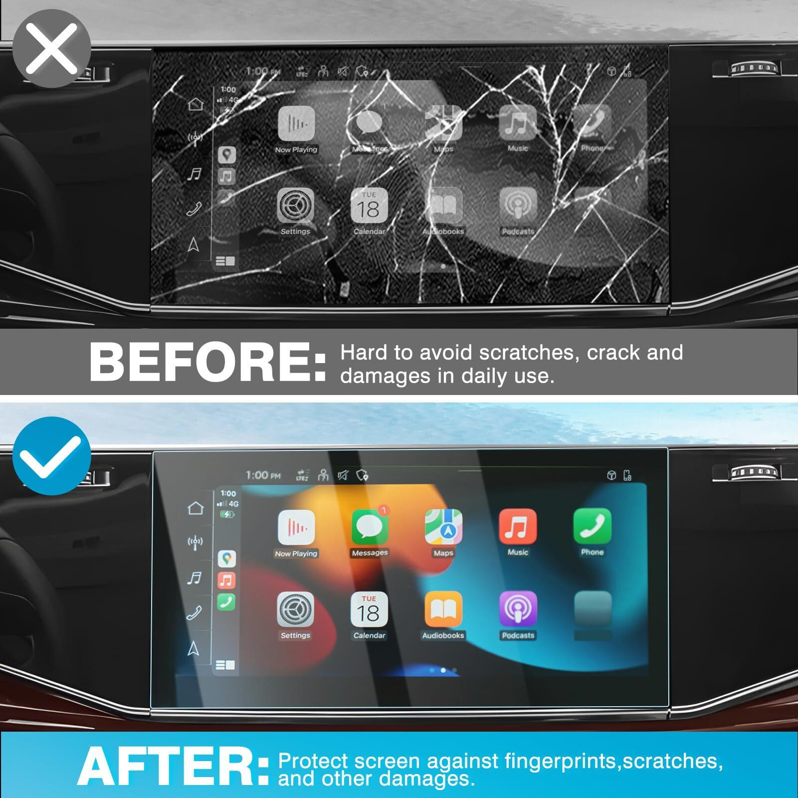 Karltys 2 Pack Screen Protector For 2020-2024 Audi Q7 Q8 10.1-Inch Upper + 8.6-Inch Lower Screen  9H Tempered Glass Screen Protector For Audi Q7 Accessories  Car Radio Screen Cover Anti Fingerprint