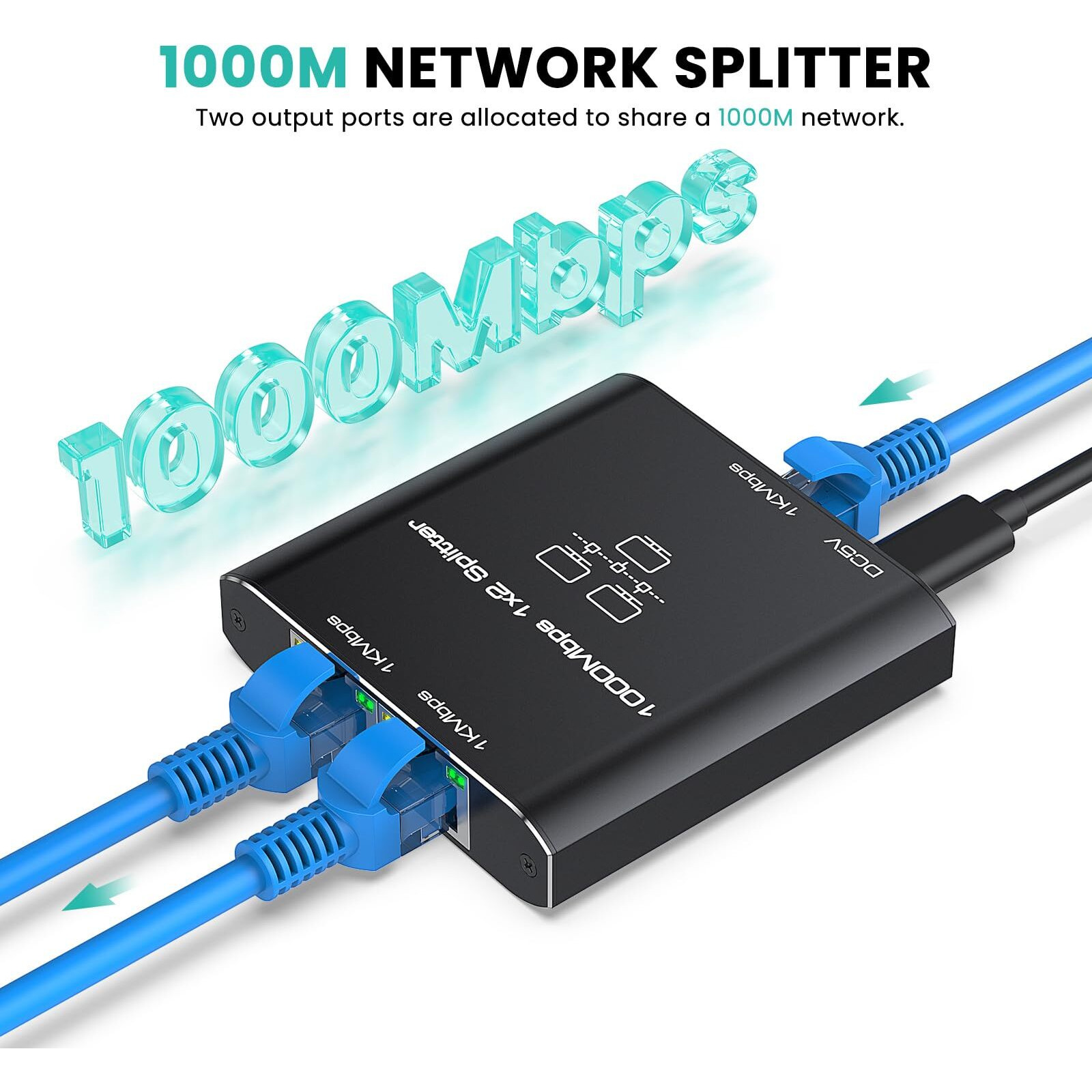 Ethernet Splitter 1 To 2  High Speed Gigabit 1000Mbps  Lan Network Splitter With Usb Power Cable  Gigabit Rj45 Internet Ethernet Splitter For Cat 5/5E/6/7/8 Cable [2 Devices Networked Simultaneously]