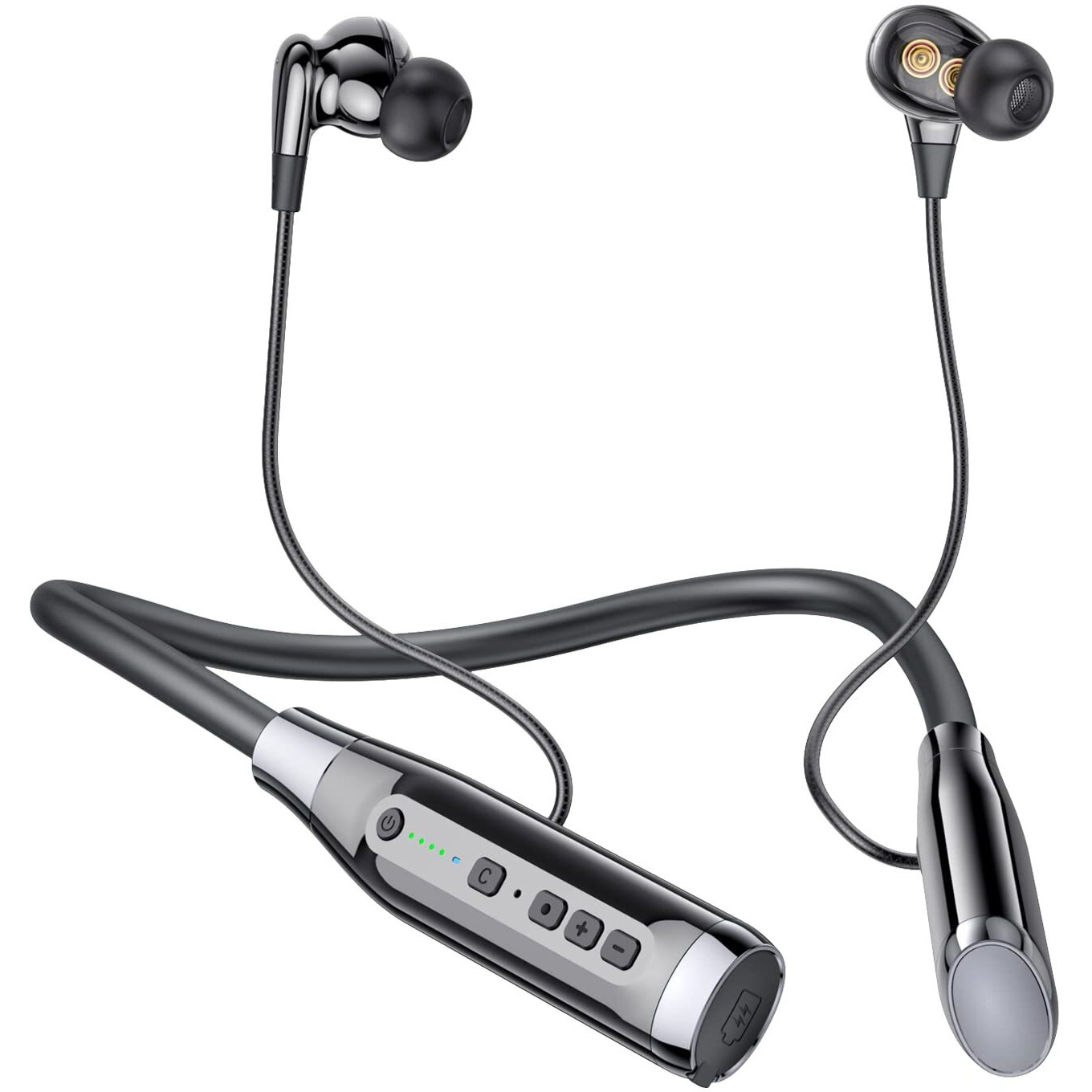 Hurkeye Bluetooth Headphones Neckband 100 Hours Extra Long Playback With Microphone Headset  4 Speakers Heavy Bass Noise Reduction In Ear Wireless Earbuds Waterproof Running Workout (Black)