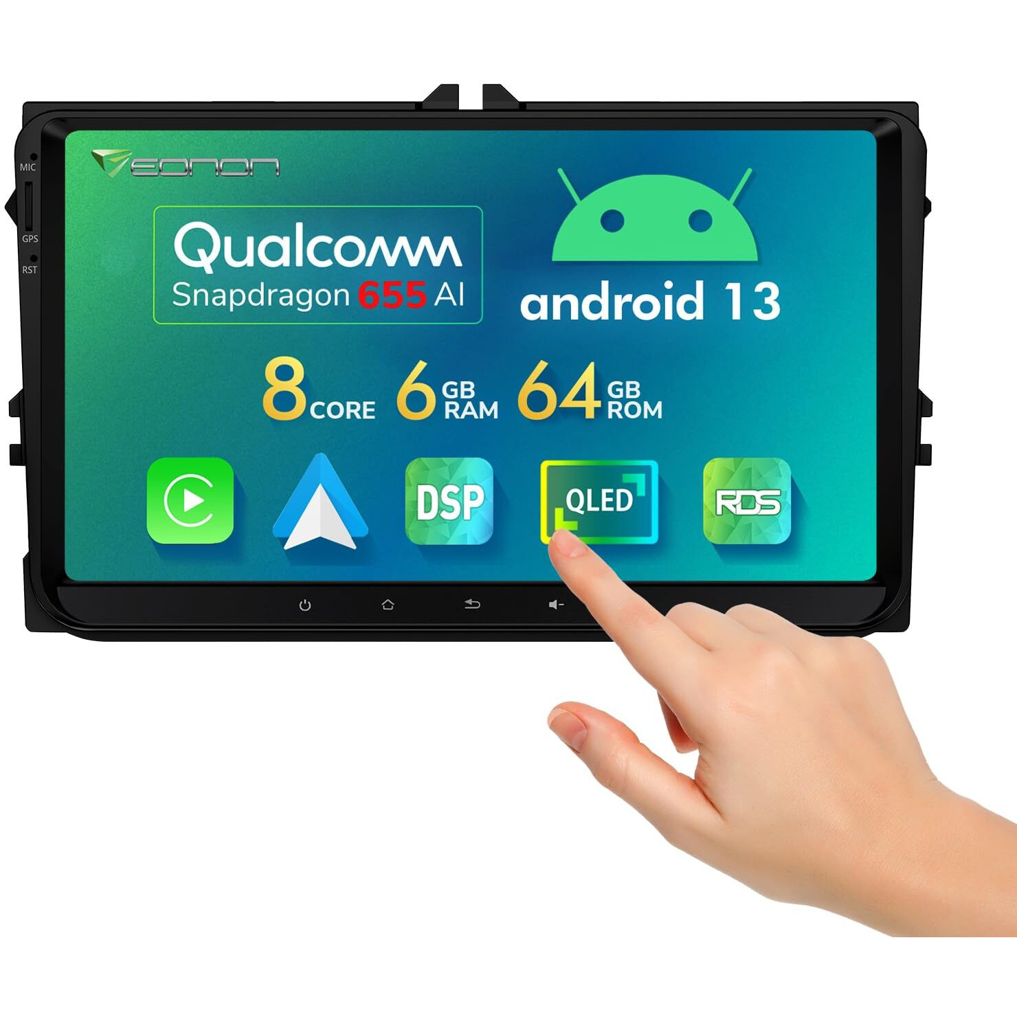 Eonon Android 13 Wireless Carplay & Android Auto Car Stereo  6Gb Ram +64Gb Rom Car Radio  9 Inch Qled Touchscreen Car Stereo Receiver  Compatible With Volkswagen/Seat/Skoda-Vwa12S