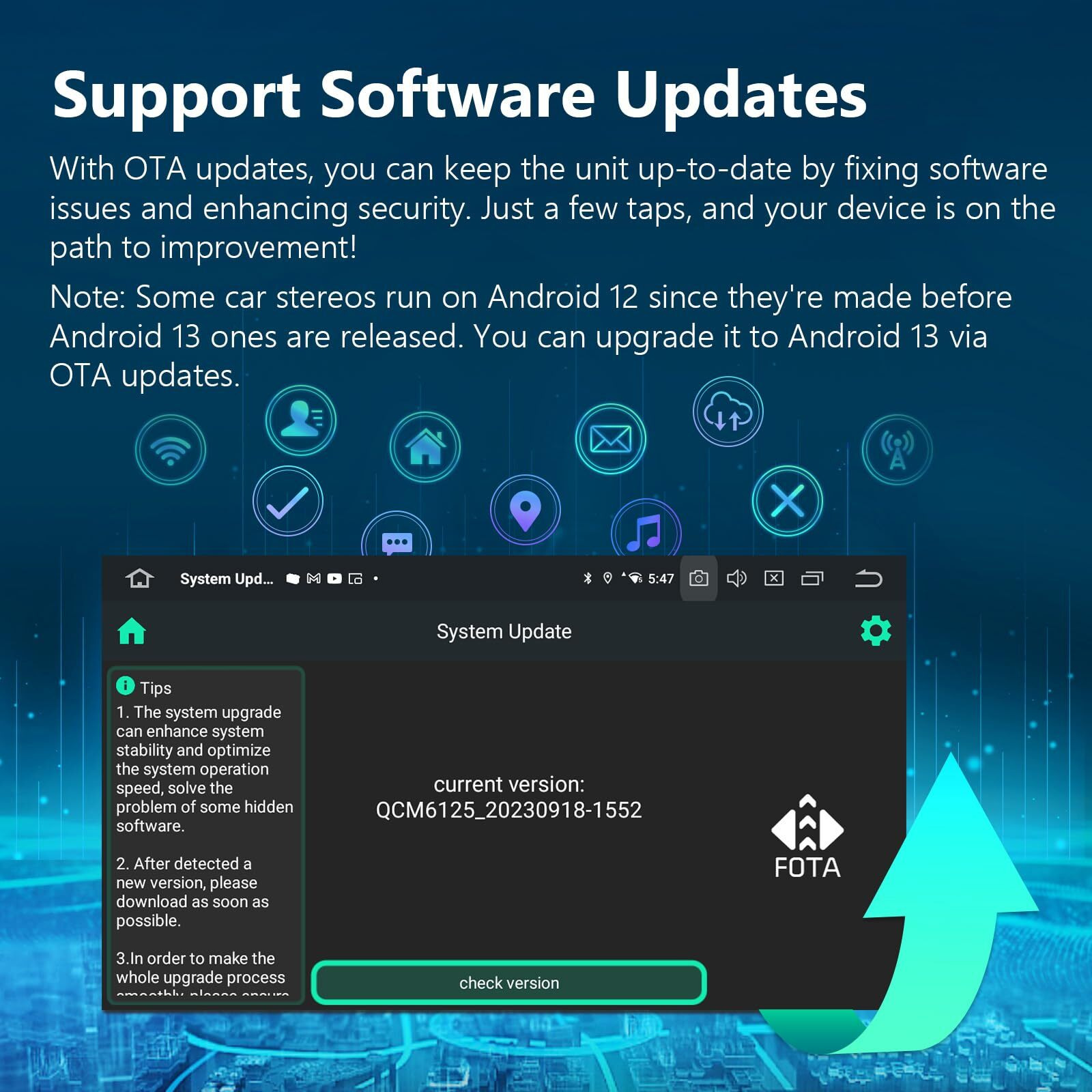 Eonon Android 13 Wireless Carplay & Android Auto Car Stereo  6Gb Ram +64Gb Rom Car Radio  9 Inch Qled Touchscreen Car Stereo Receiver  Compatible With Volkswagen/Seat/Skoda-Vwa12S