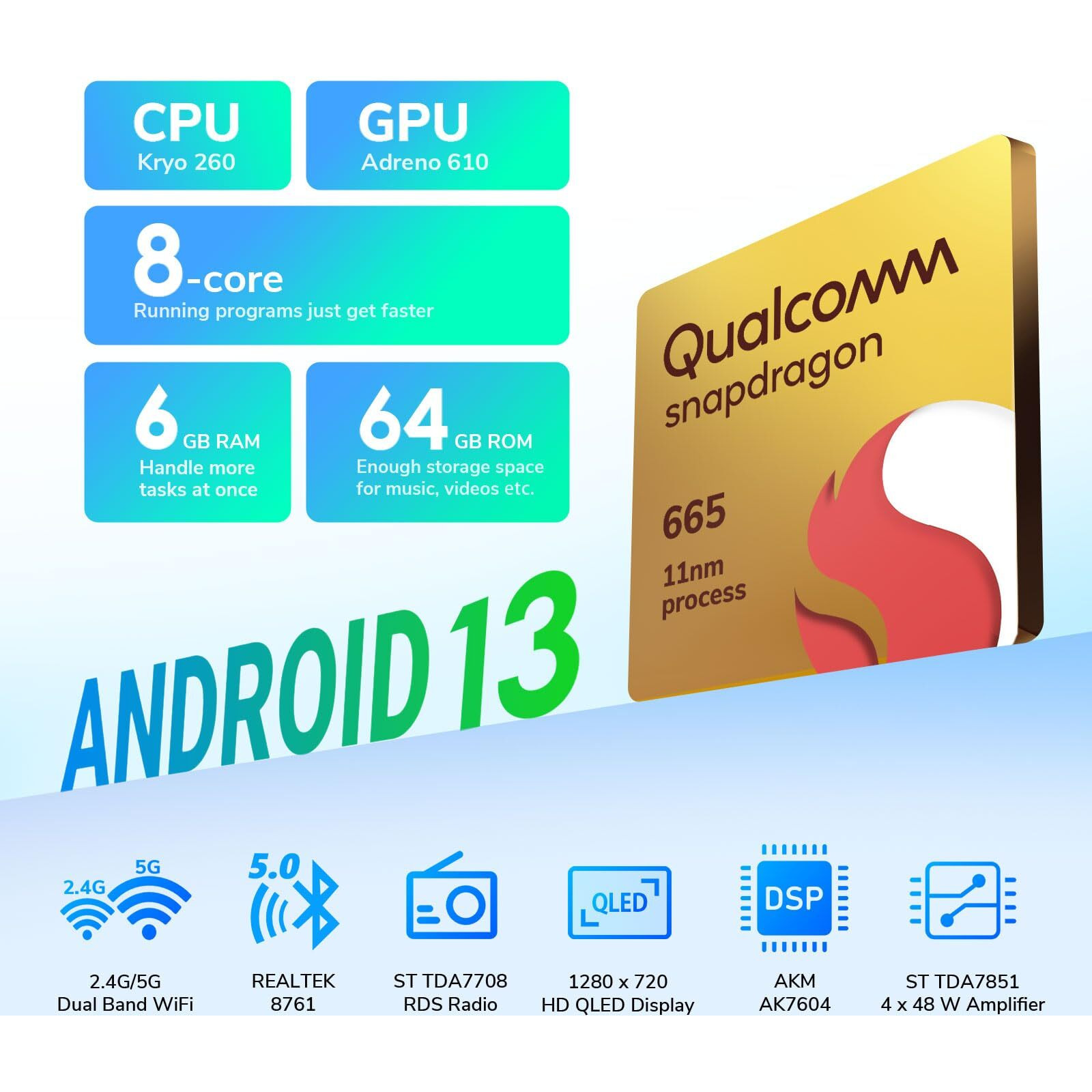 Eonon Android 13 Wireless Carplay & Android Auto Car Stereo  6Gb Ram +64Gb Rom Car Radio  9 Inch Qled Touchscreen Car Stereo Receiver  Compatible With Volkswagen/Seat/Skoda-Vwa12S