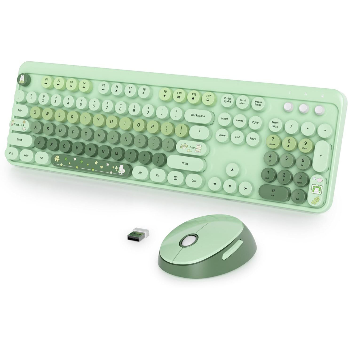 Fogruaden Green Keyboard And Mouse Wireless  Retro Typewriter Keyboard  2.4Ghz 104 Keys Full Size Cute Keyboard With Number Pad  Gradient Colorful Keyboard With Round Keycaps For Windows Pc Laptop