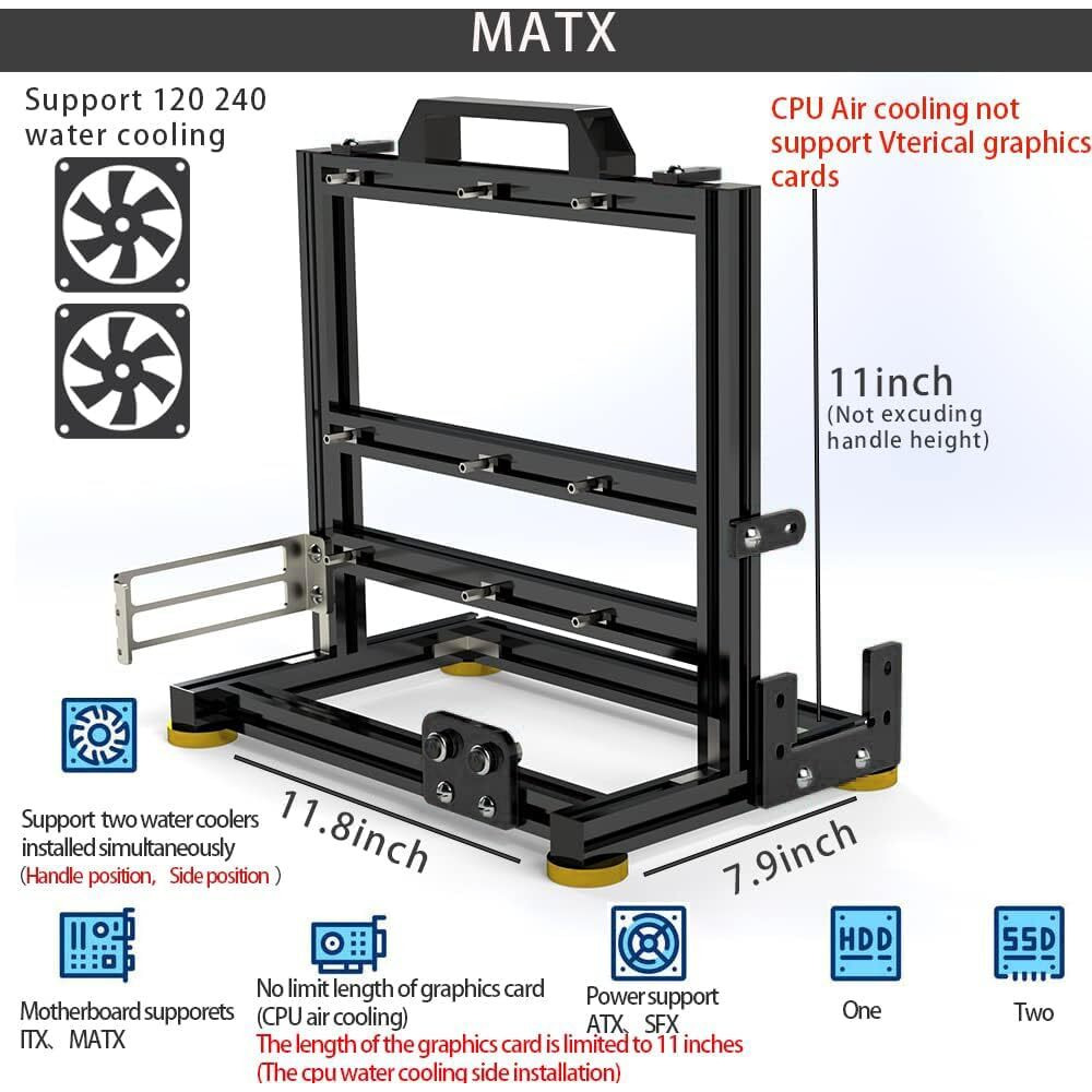 Pc Creative Assembly Frame Test Bench Open Air Frame Case  Diy Computer Motherboard Case Rack  Itx Atx Matx/Eatx Open Aluminum Frame Chassis (Matx)