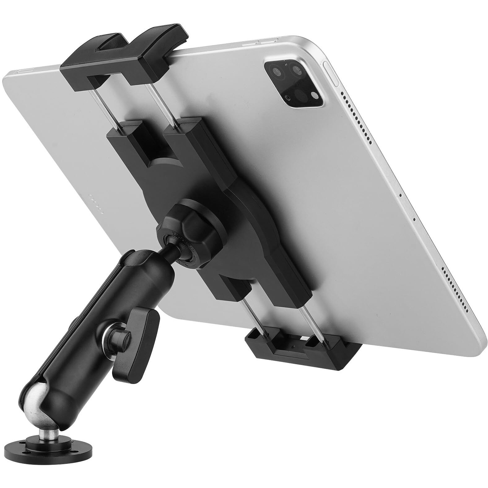 Aluminum Heavy Duty Drill Base Tablet Mount For Truck Commercial Vehicles Dashboard Boat Car And Wall Tablet Holder For Truck Compatible With 4""-12.9"" Ipad Pro/Mini/Galaxy Tab Large Case Friendly