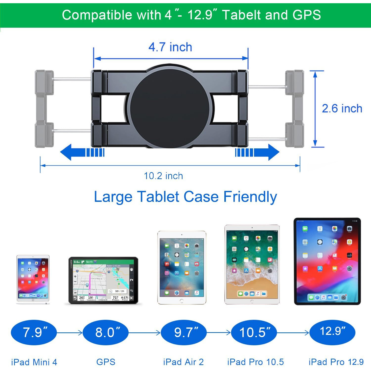 Aluminum Heavy Duty Drill Base Tablet Mount For Truck Commercial Vehicles Dashboard Boat Car And Wall Tablet Holder For Truck Compatible With 4""-12.9"" Ipad Pro/Mini/Galaxy Tab Large Case Friendly
