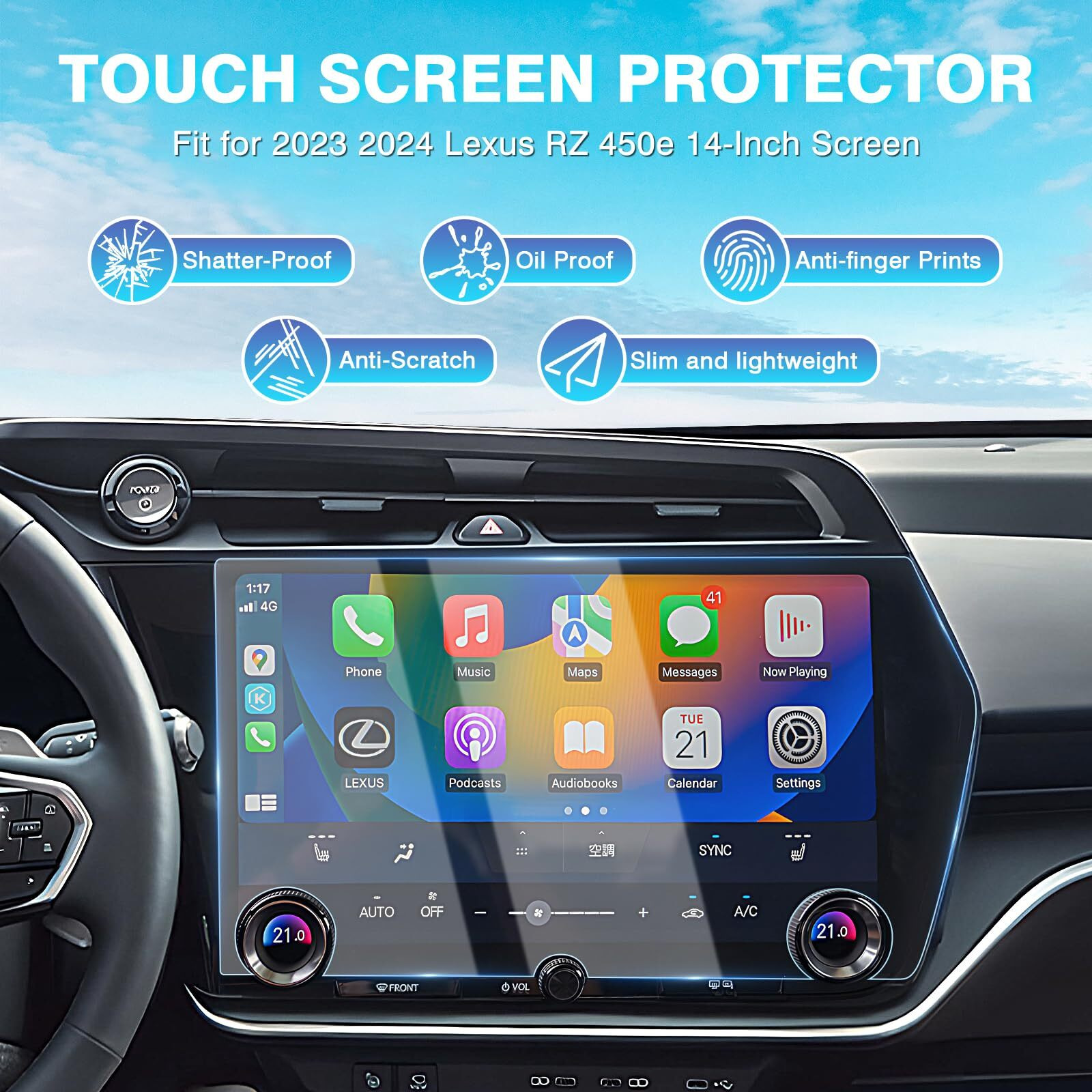 Karltys 2 Pack 14-Inch Screen Protector For Lexus Rz 450E 2023 2024 2025  Touchscreen Tempered Glass Protector Ultra Clear Anti Glare Center Screen Cover For Lexus Rz 450E Accessories