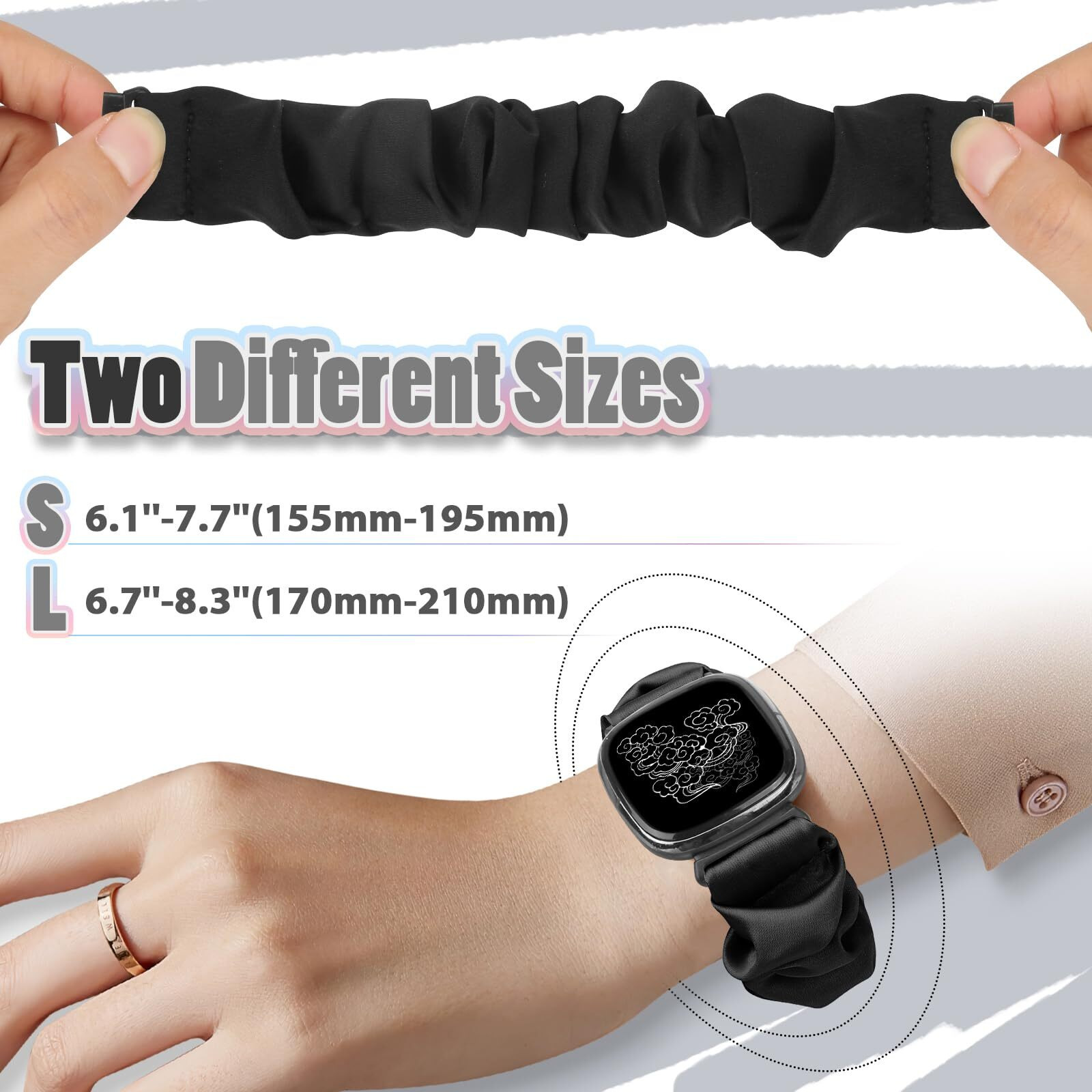 Acortjl 10 Pcs Compatible With Fitbit Versa 4/Sense 2/Versa 3/Sense Scrunchie Band  Soft Cute Pattern Printed Fabric Elastic Solo Loop Cloth Scrunchy Replacement Wristband For Women