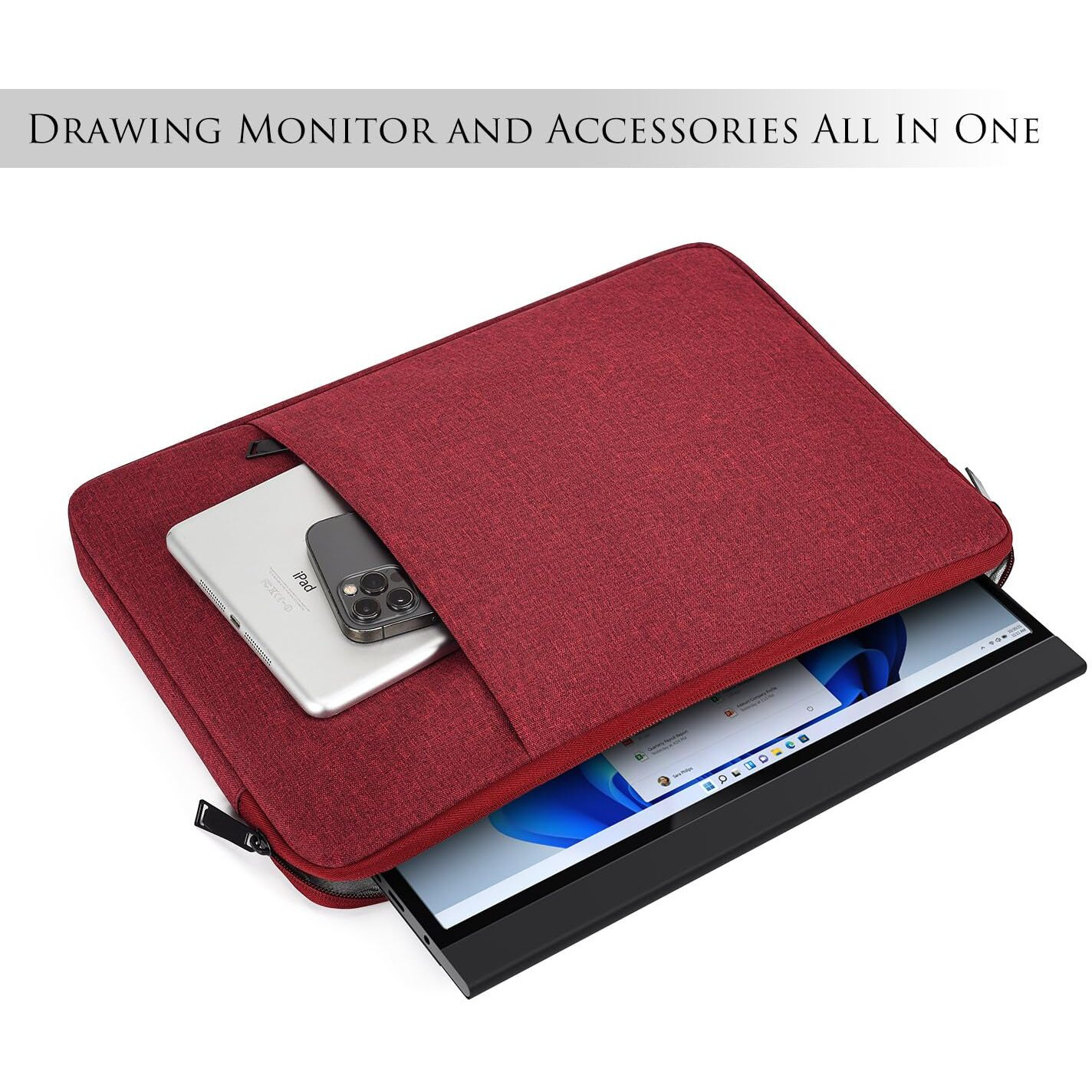 Portable Monitor Case 15.6 Inch  16.1 Inch Carrying Monitor Sleeve Bag For Innoview Arzopa Lepow Gtek Viewsonic Kyy Aoc 15.6"" Usb-C Portable Display Monitors  15"&quotX10.8"" Wine Red