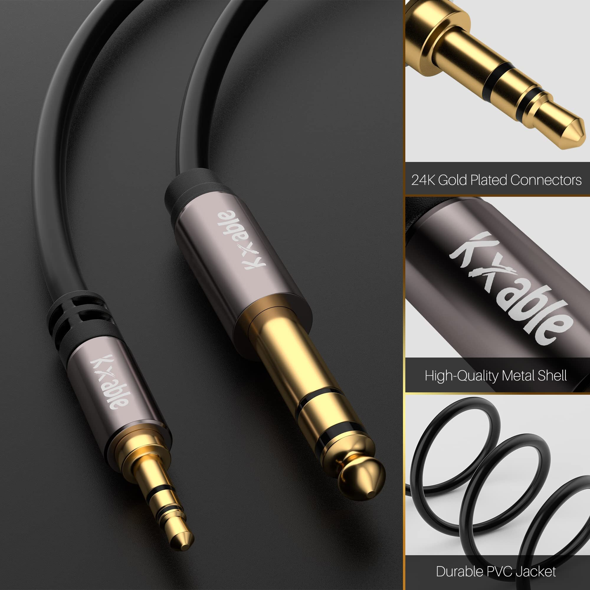 3.5Mm To 6.35Mm Stereo Audio Cable 15 Feet  1/4 To 1/8 Inch Headphone Cable Jack  Hi-Fi Sound  Gold Plated Connectors  Ofc Core  Black Cable (With 5 Pcs Cable Ties)
