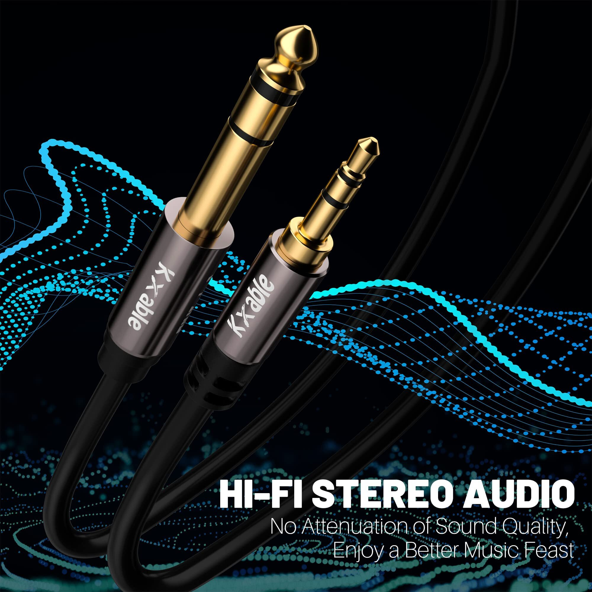 3.5Mm To 6.35Mm Stereo Audio Cable 15 Feet  1/4 To 1/8 Inch Headphone Cable Jack  Hi-Fi Sound  Gold Plated Connectors  Ofc Core  Black Cable (With 5 Pcs Cable Ties)