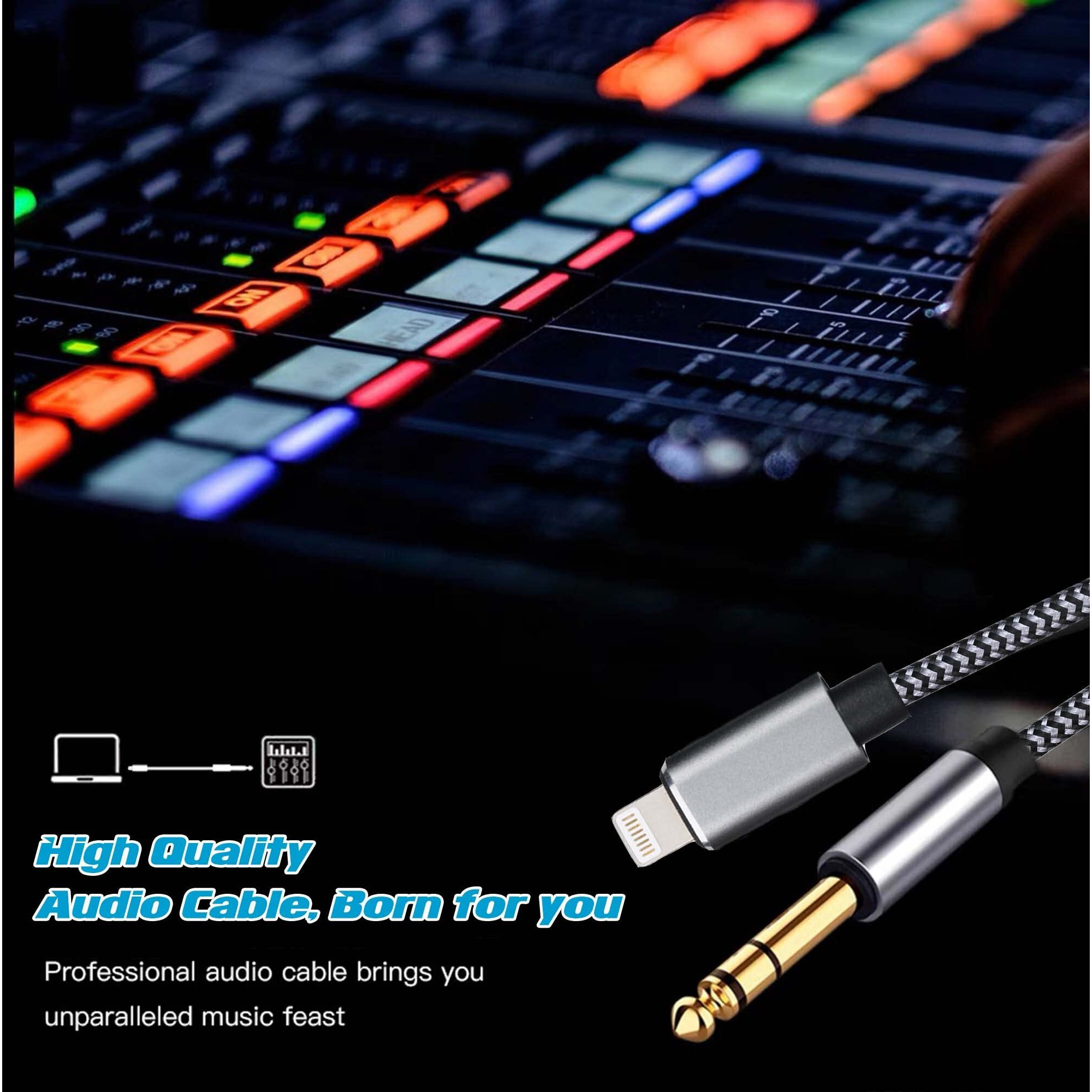Worldboyu Lightning To 6.35Mm 1/4 Inch Trs Audio Stereo Cable For Iphone 14/13/12/Xs/Xr/8/7/Ipad/Ipod  Amplifier  Speaker  Headphone  Mixing Console3.3 Feet