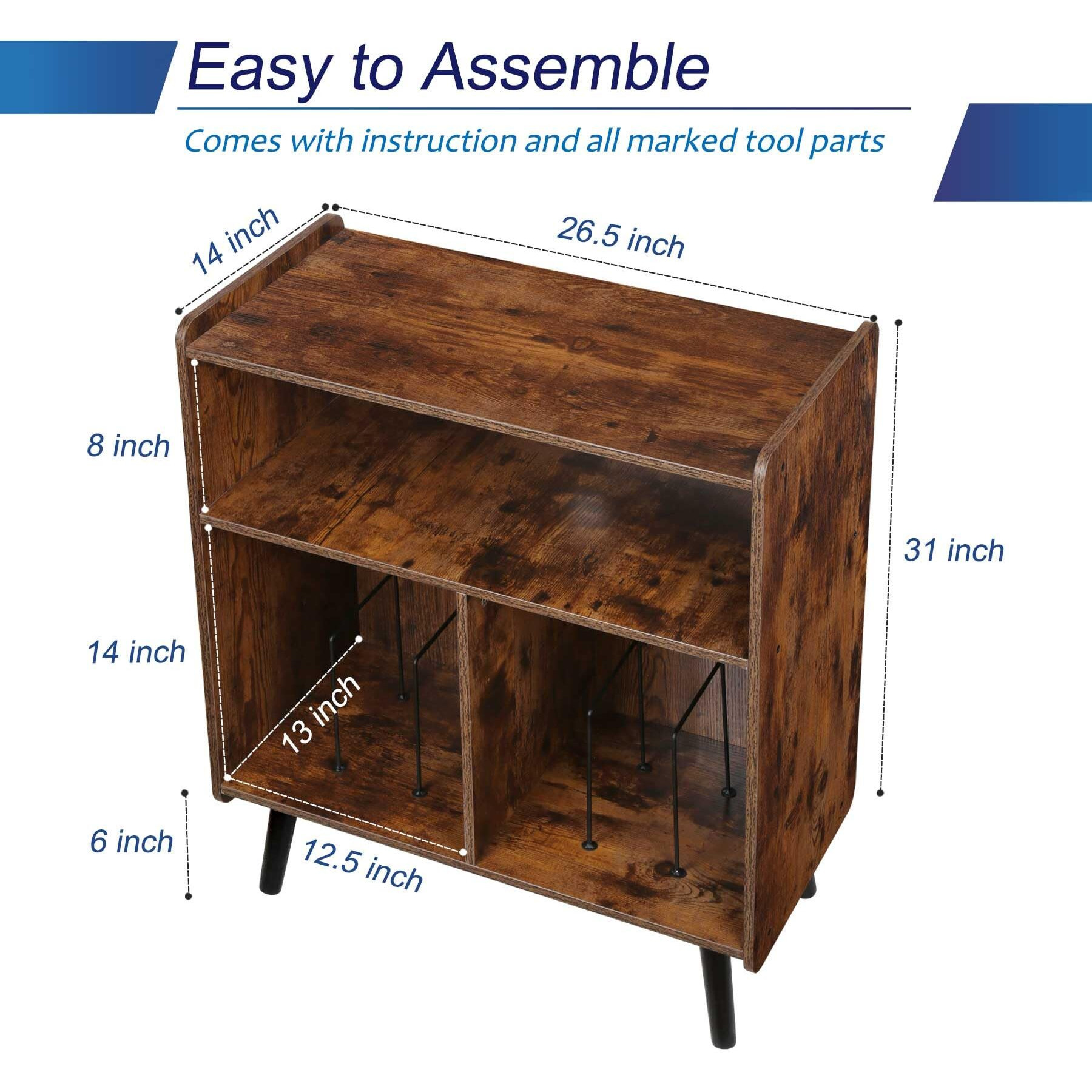 Possile 3-Tier Vintage Record Player Stand  Mid-Century Vinyl Record Storage Cabinet Table Holds Up To 100 Albums  Large Wood Turntable Stand For Living Room  Office  Rustic Brown