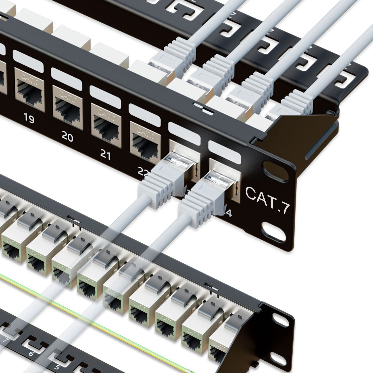 Iwillink 10Gbps Cat7 Patch Panel 24 Port  Rj45 Through Coupler 1U Shielded Patch Panel Stp 19-Inch With Back Bar  Wallmount Or Rackmount  Compatible With Cat5E  Cat6  Cat6A  Cat7 Cabling