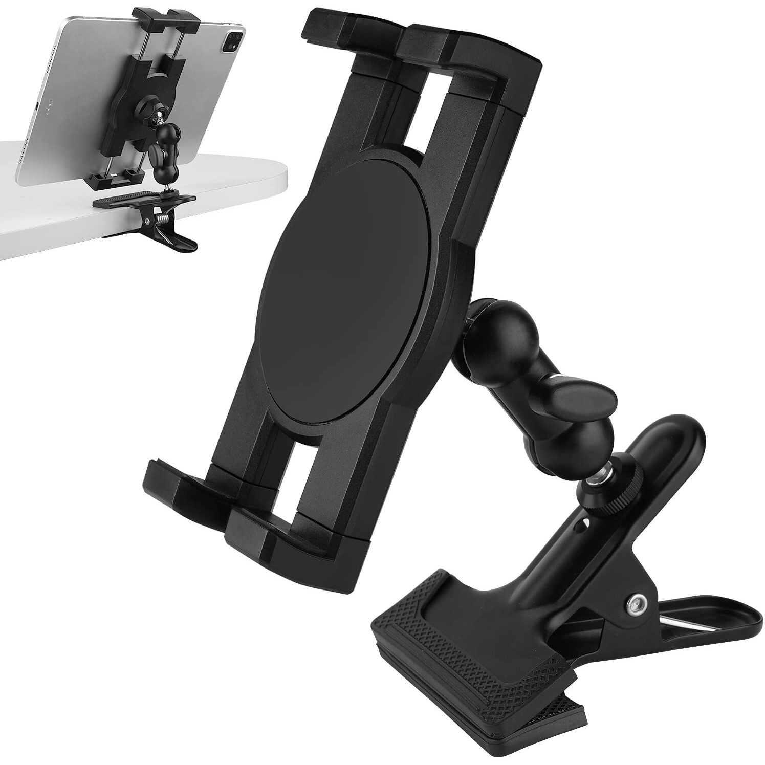 Mippko Clip Clamp Tablet Holder For Desk/Table/Glass Door/Desktop Baffle/Easel Compatible With 7~12.9 Inch Ipad/Nexus/Lg G Pads/Fire Hd 360Adjustment Aluminium Alloy Arm Metal Mount