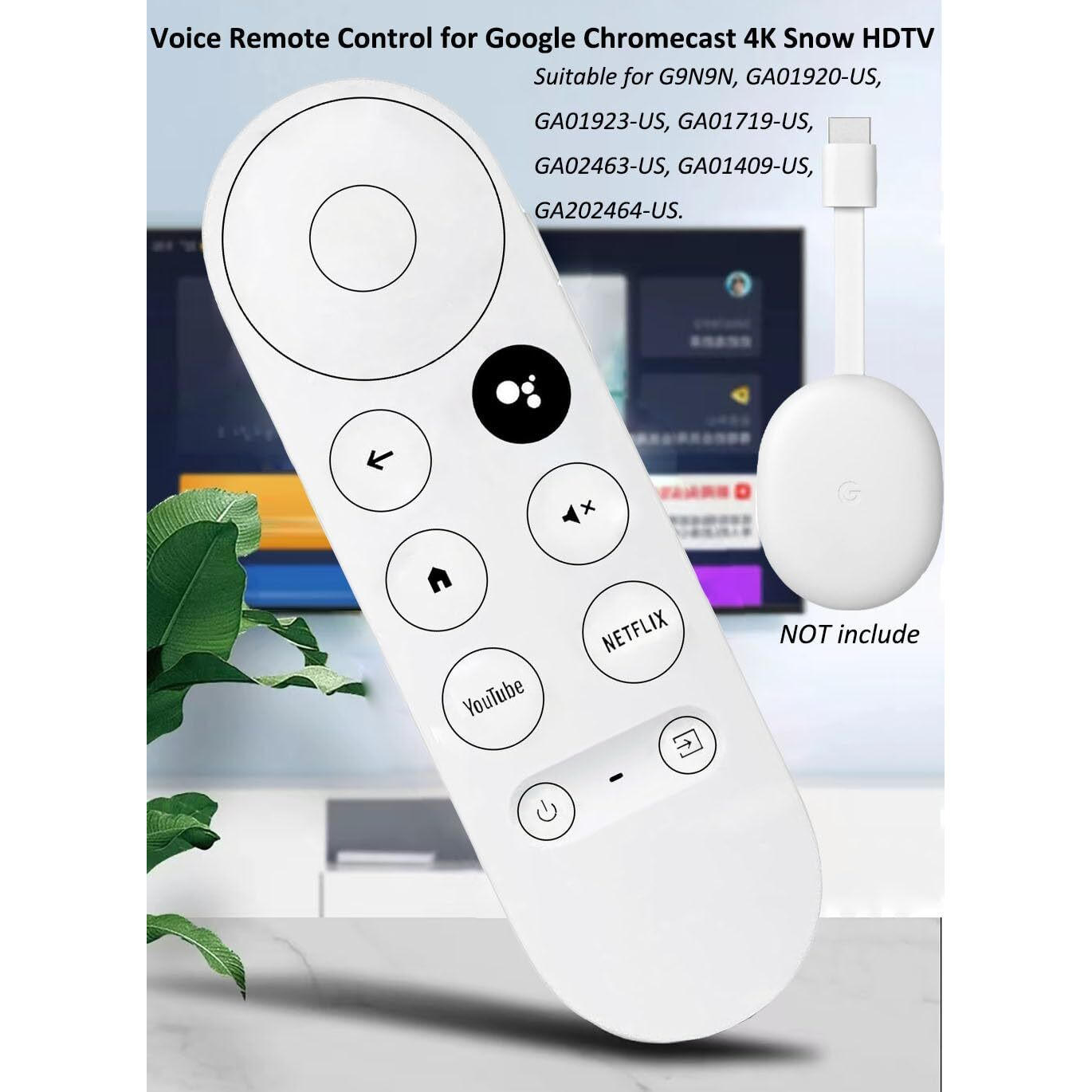 New Voice Remote Control For Google Chromecast Tv 4K (Snow)  Replacement Remote For Google Chromecast 4K Snow Hd Tv G9N9N Ga01409-Us Ga01919-Us Ga01920-Us Ga01923-Usga01409-Us