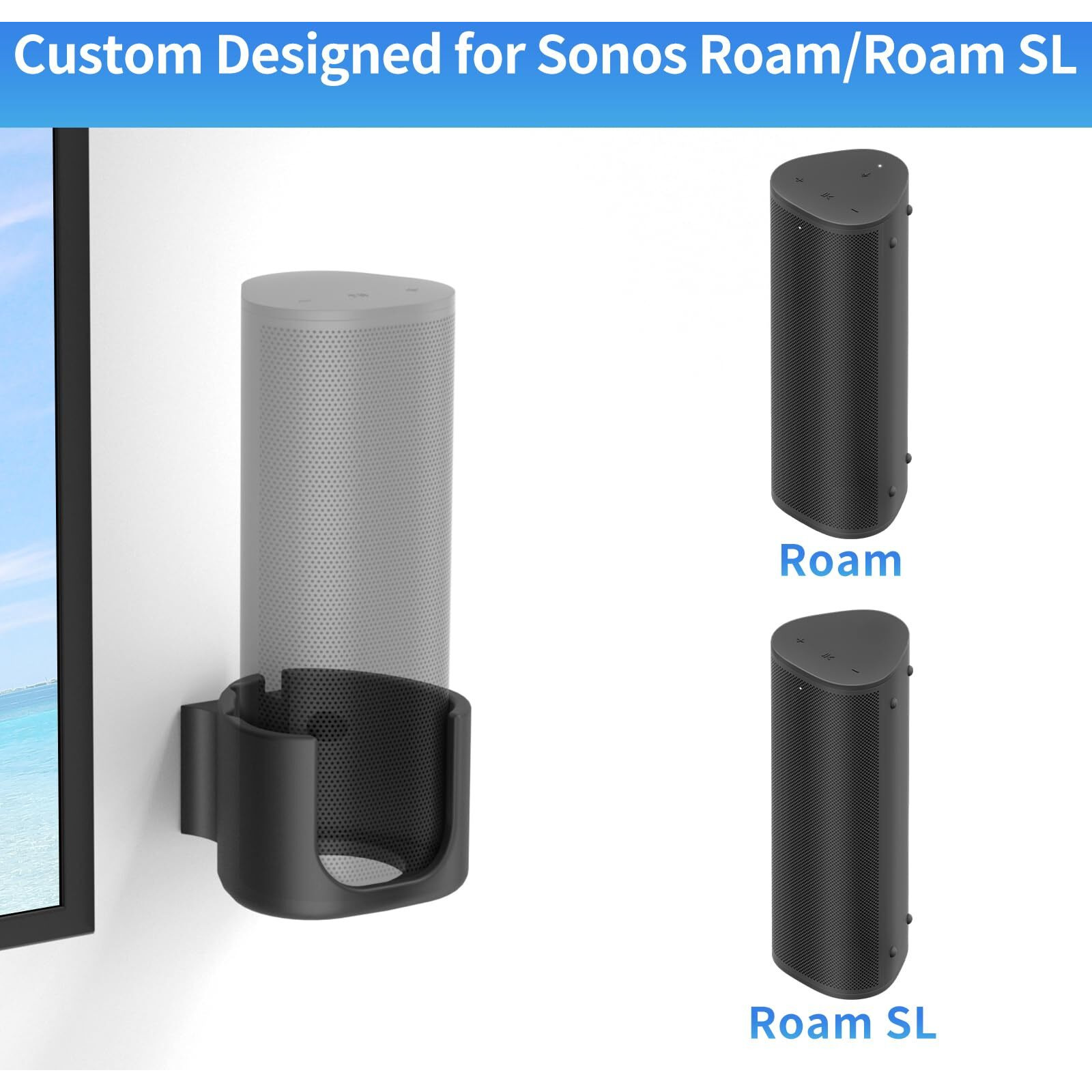 Sturdy Speaker Wall Mount For Sonos Roam 2  Sonos Roam  Roam Sl Mount - Space Saving Speaker Mount For Sonos Roam  Roam Sl Wall Mount Bracket Easy To Install Mounting Bracket  Black