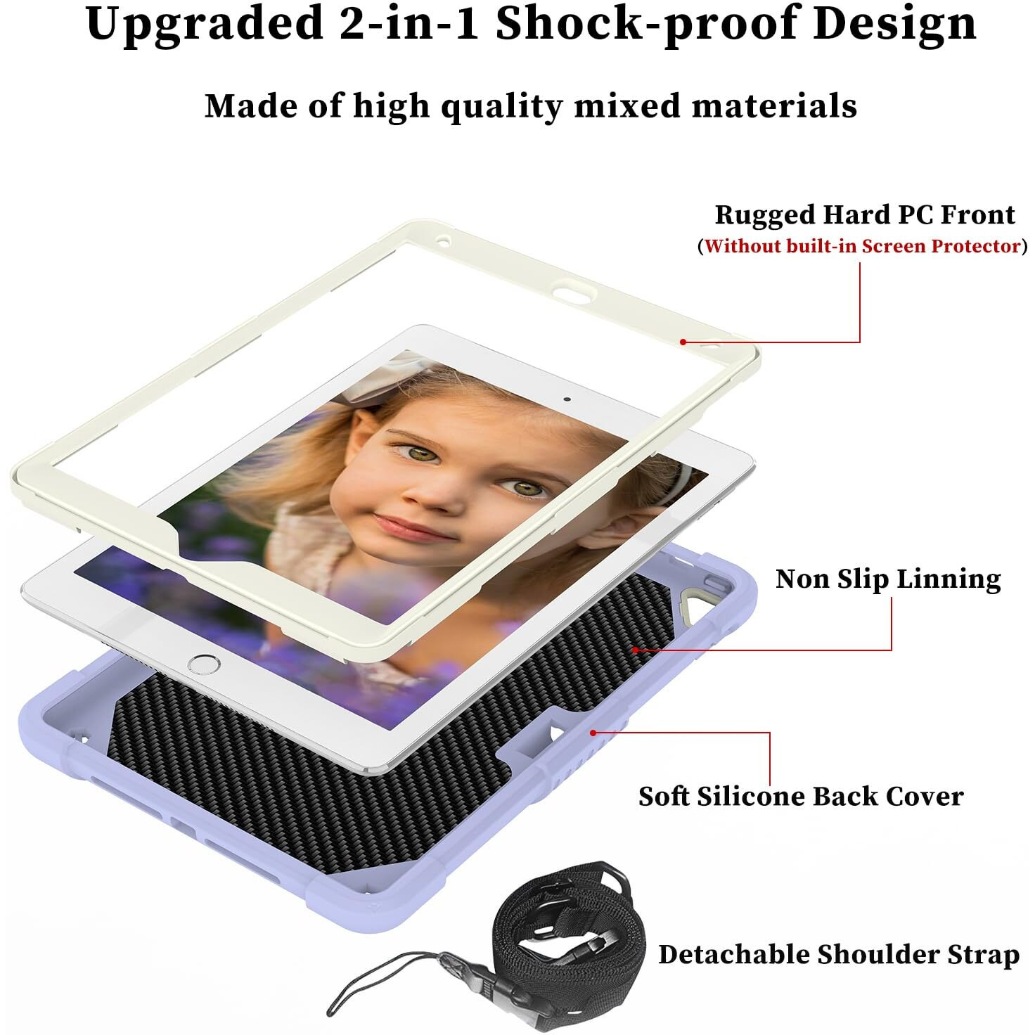 Hogenl For Ipad 9Th 8Th 7Th Generation Case For Kids Girls With Pencil Holder  For Ipad 10.2 Case With Butterfly Stand Shoulder Strap Shockproof Full Body Protective Cover For Ipad Air 3Rd Gen  Purple