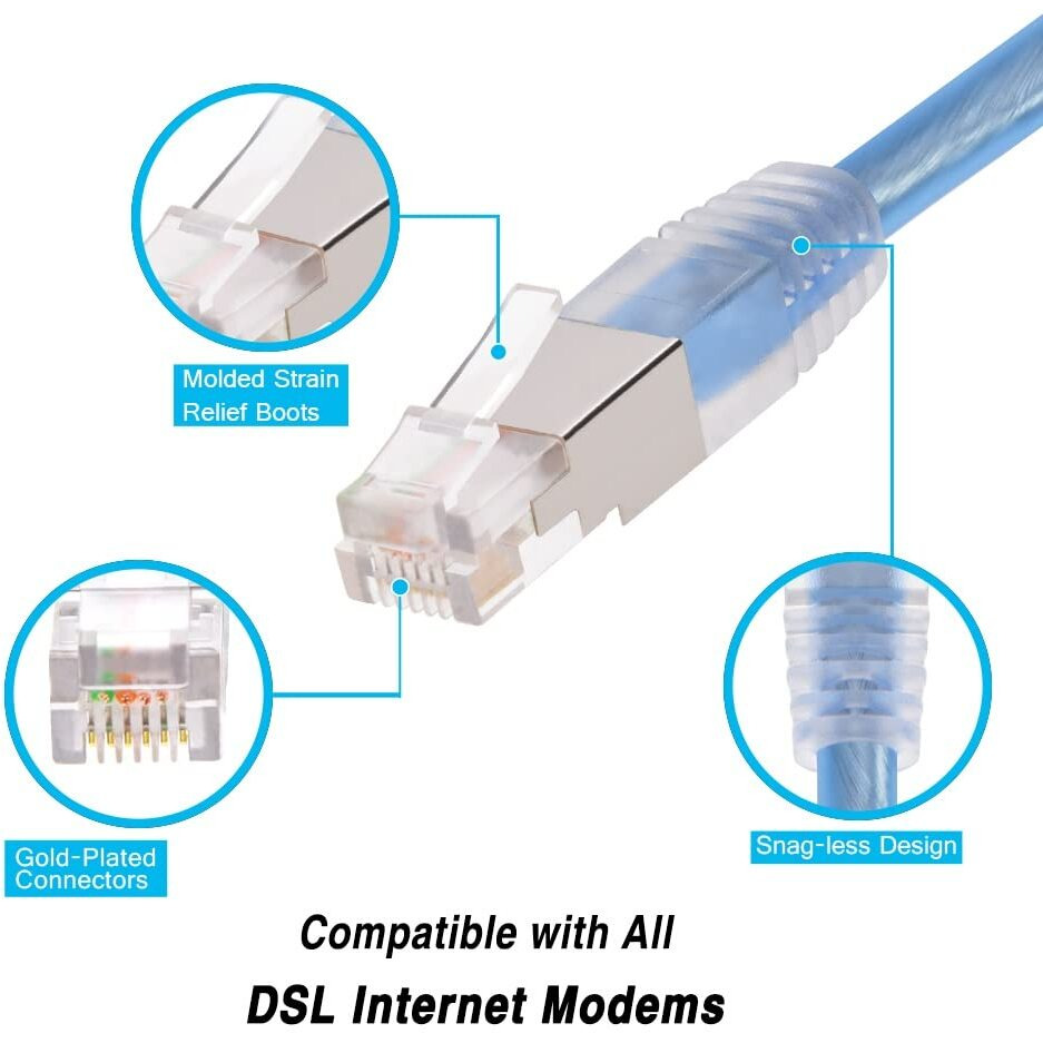 Beszin Rj11 7Ft Shielded Modem Cable For High Speed Dsl Internet  For Broadband Dsl Modems  High Speed Data Transfer  Home Dsl Ethernet Phone Jack Cable