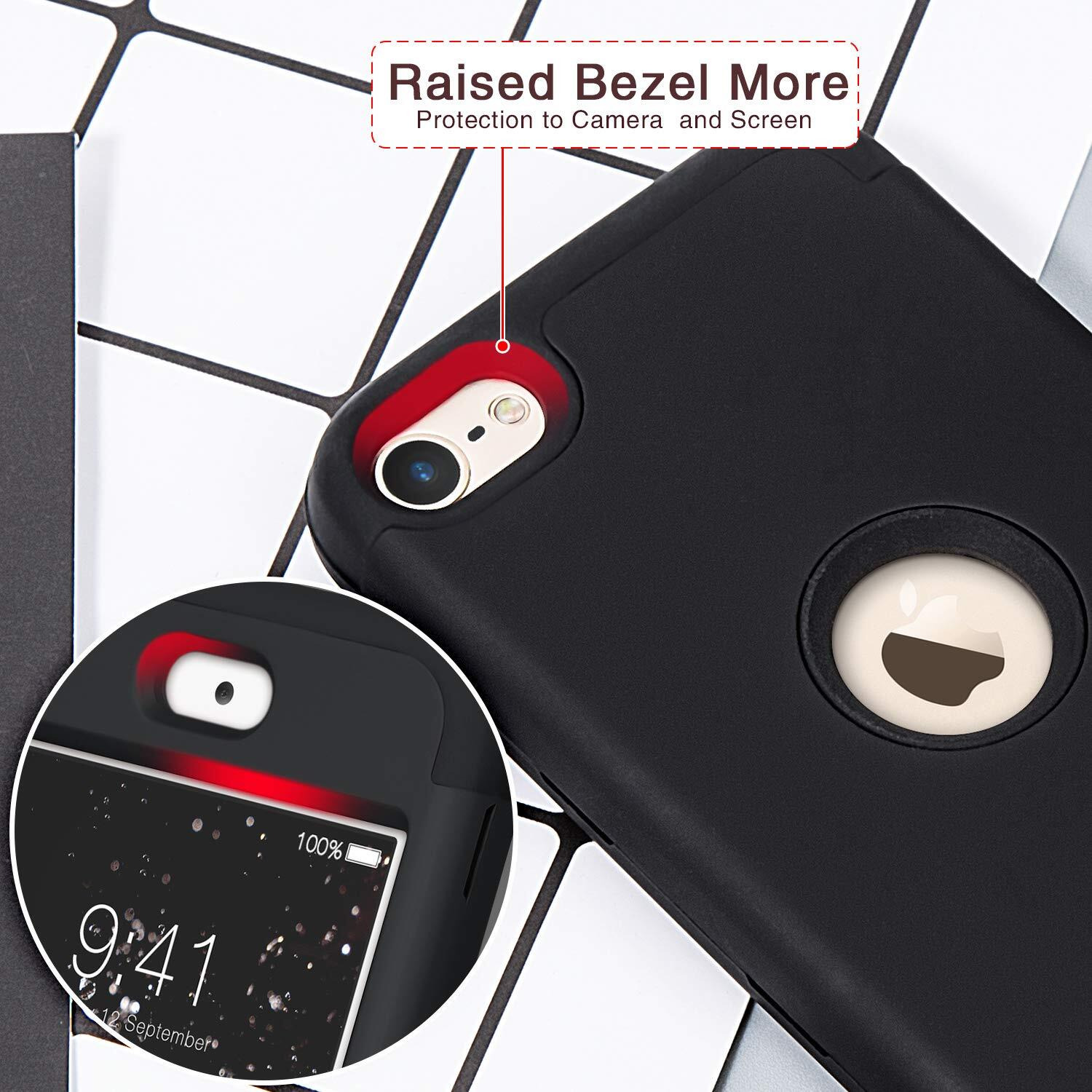 Ipod Touch 7 Case With 2 Screen Protector  Idwell [Three Layer Series] Heavy Duty Protection Shockproof High Impact Protective Anti Slip Anti-Scratch Cover  Red+Black