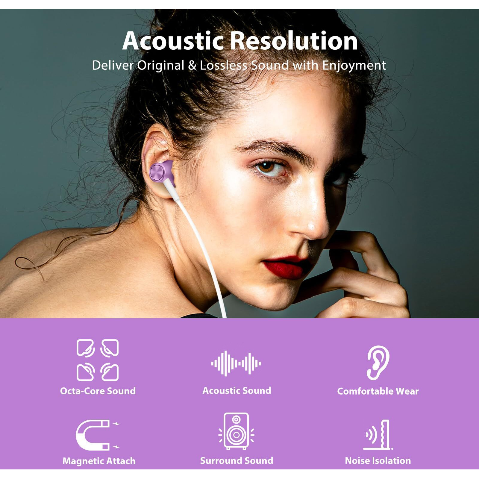 Jiunai Usb C Headphone For Samsung S24  Type C Wired Earbuds With Mic In Ear Magnetic Noise Isolation Stereo Remote Control Audio Corded Earphones For Samsung Galaxy S24 Ultra S24+ Plus S23 Fe Purple