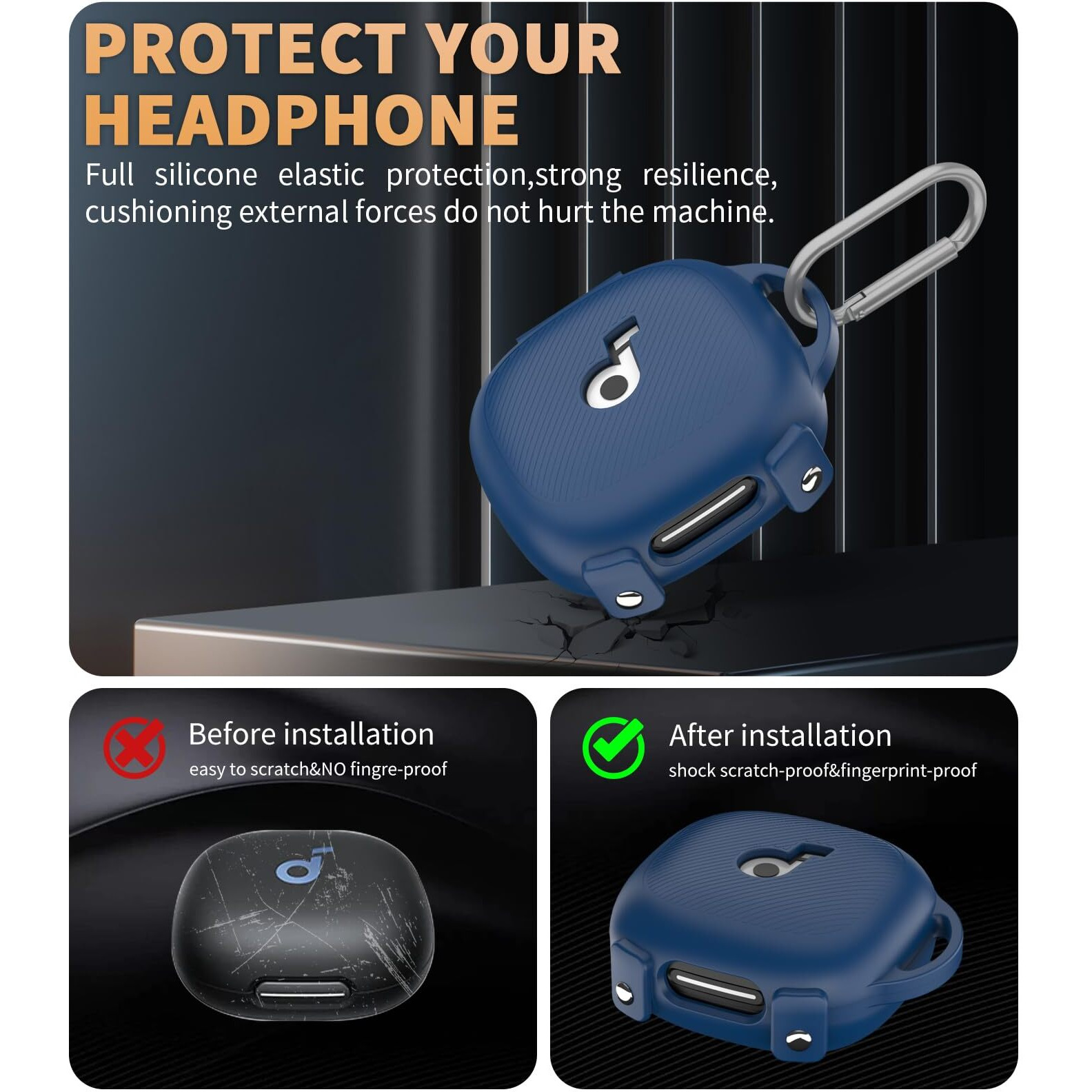 Wadvcu For[Newest Secure Lock] Soundcore Sport X20 Case Cover  Soft Silicone Protective Scratch Resistant Logo Visible Design Cover For Soundcore Sport X20 By Anker Charging Case With Carabiner-Blue