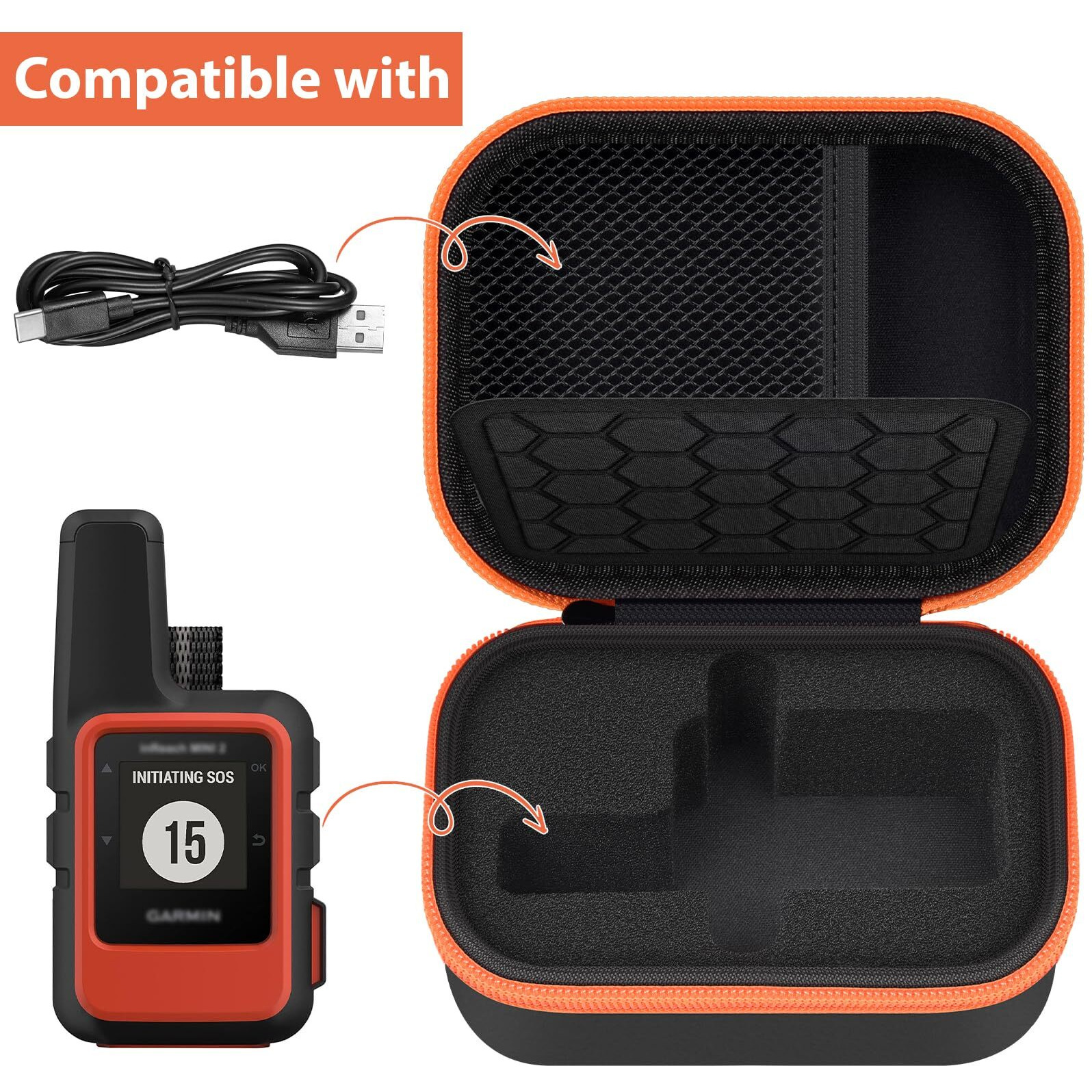 Againmore Hard Case Compatible With Garmin Inreach Mini 2/010-01879-00 Inreach Mini  Portable Satellite Communicator Storage Bag With Accessories Mesh Pocket For Camping & Hiking-Black (Box Only)