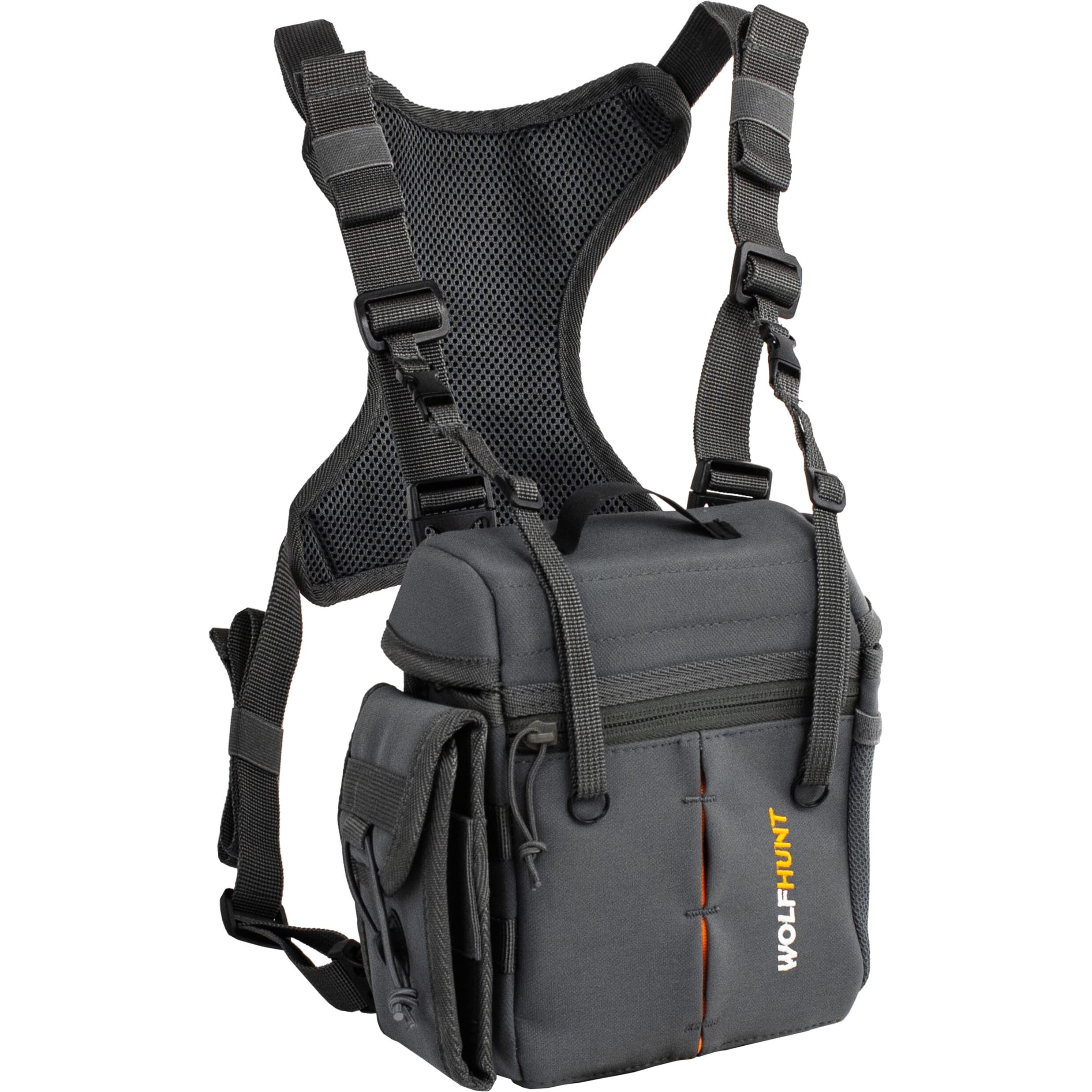 Wolfhunt Binocular Harness Chest Pack Magnetic Closure  Bino Case With Detachable Rangefinder Pouch  Camouflage Bino Bag With Adjustable Strap For Hunting  Field Observation