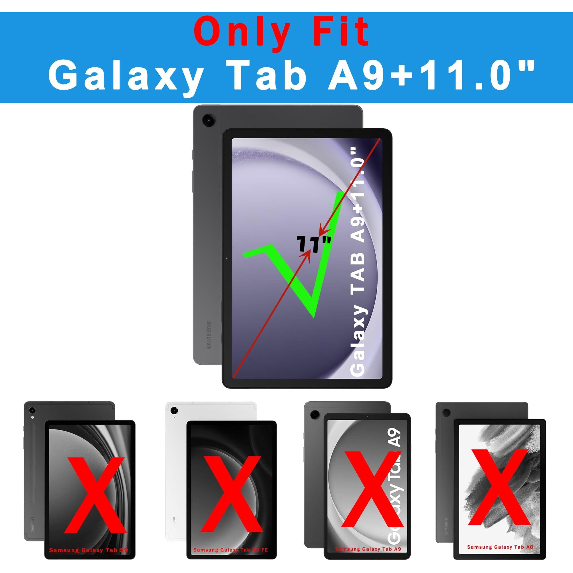Keyboard Case For Samsung Galaxy Tab A9+ A9 Plus 11"" 7 Colors Backlit Trackpad Keyboard For 11 Inch Samsung Tab A9+ | Smart Touch Wireless Keyboard Folio Book Cover Tab A9 Plus (Sm-X210/X216/X218)